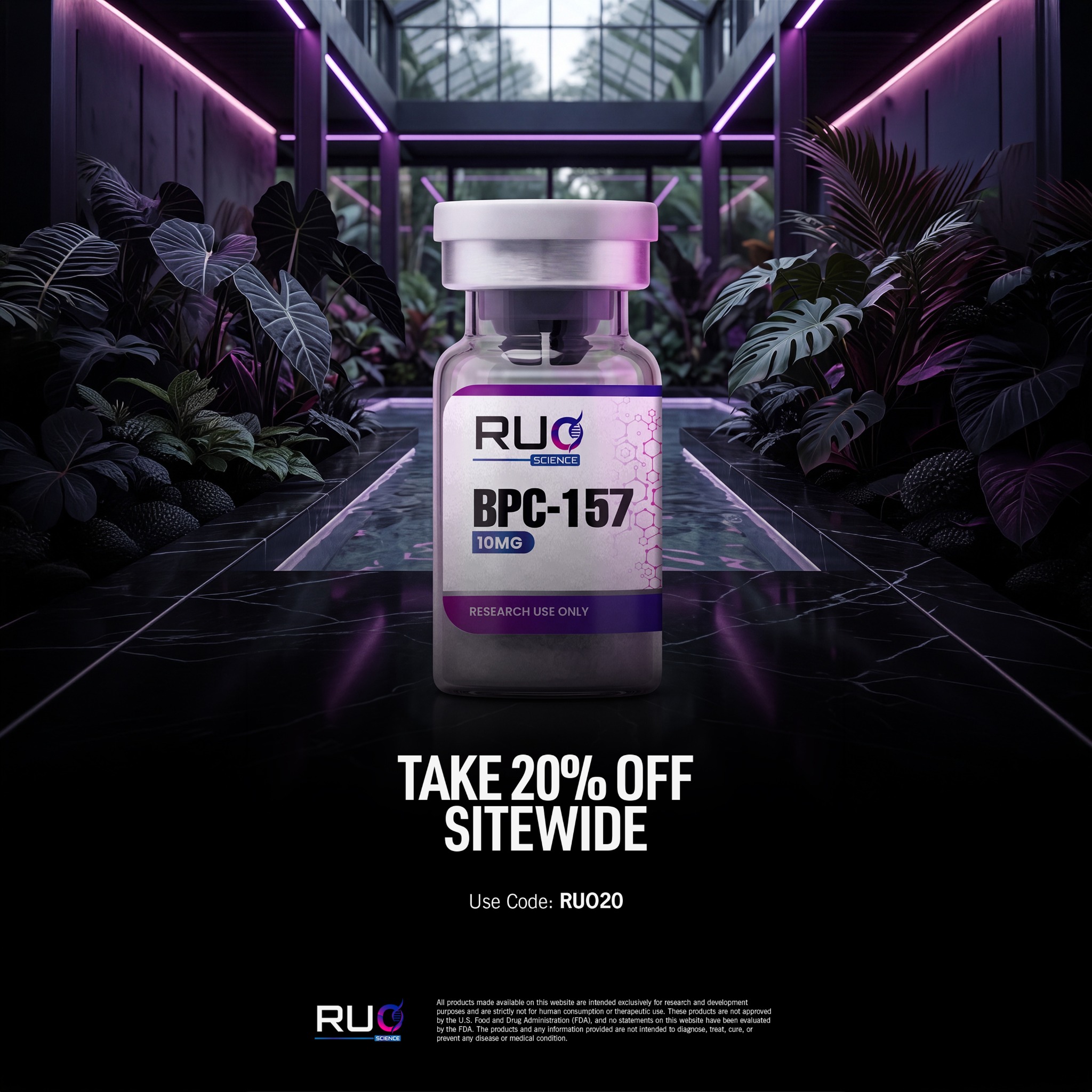 RUO science Facebook ad: Take 20% off with RUO20 today.