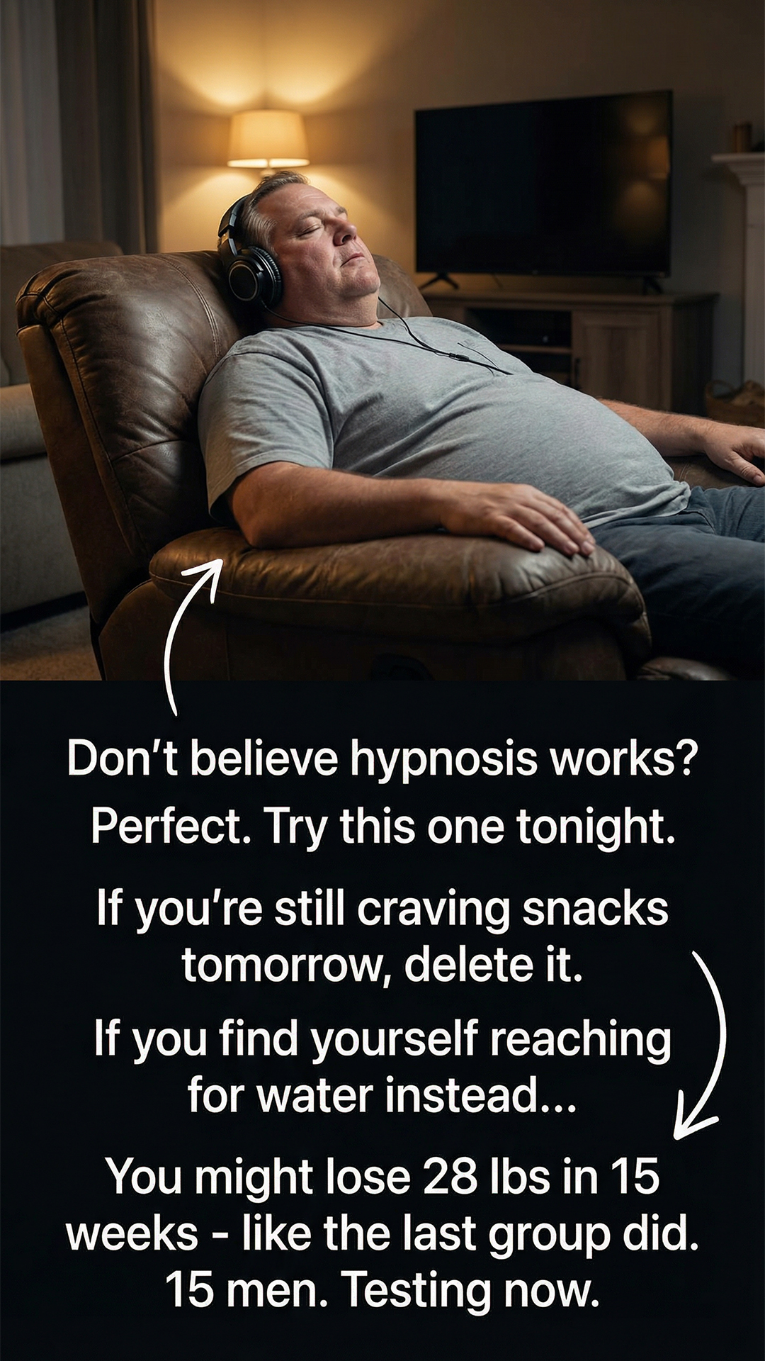 Hypnotherapy for Weight Loss Facebook ad: Press play. Close your eyes. Change everything