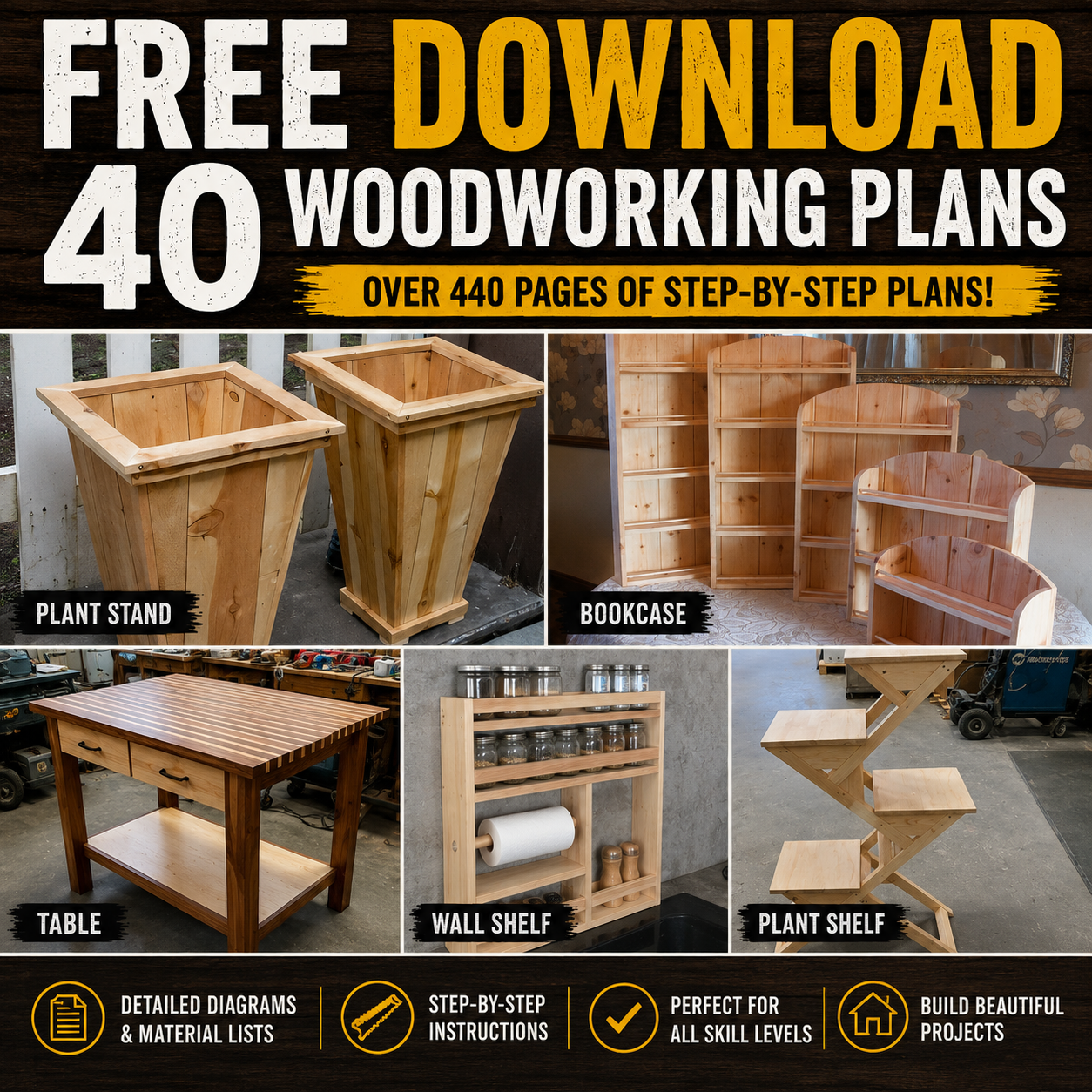 Tactical Survival Tech Facebook ad: FREE 40 Woodworking Plans