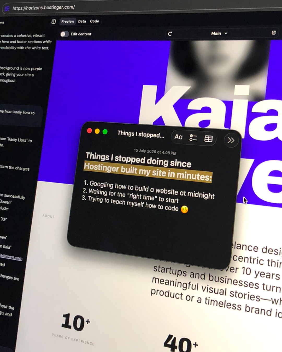 Hostinger Facebook ad: AI website creation