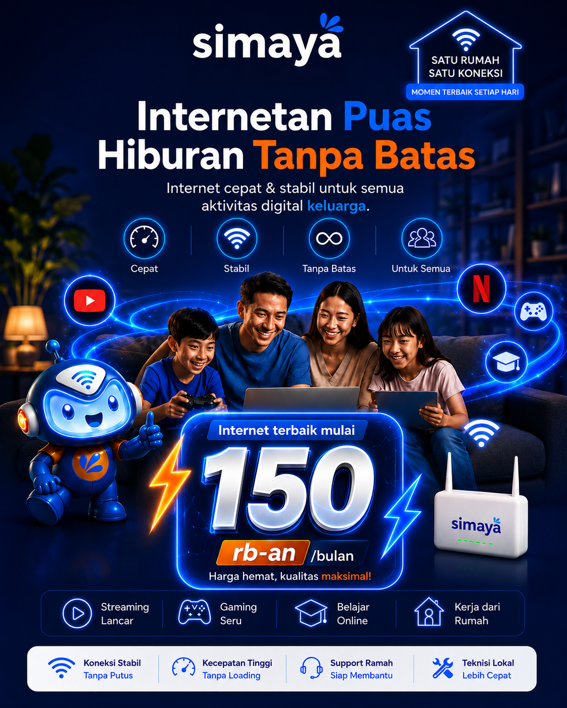 Simaya Internet Facebook ad: Wifi Rumah Mulai 150rb