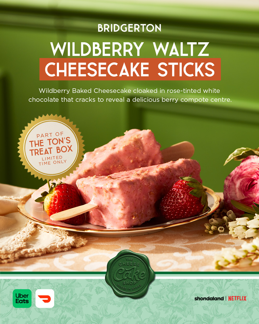 The Cheesecake Shop Facebook ad: Introducing the Wildberry Waltz Cheesecake Sticks