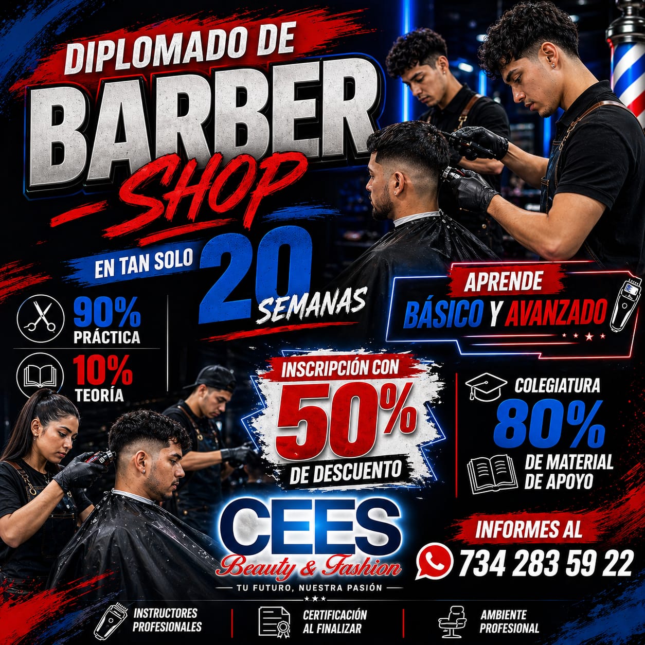 CEES Facebook ad: ¡Conviértete en una LADY BARBER O Un BARBERO profesional!