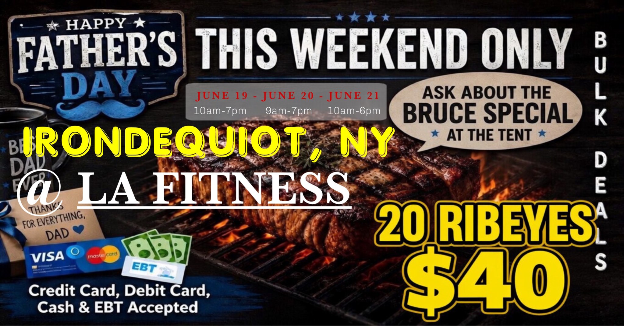 Essential Foods Direct Facebook ad: GRAND OPENING: 20 RIBEYES $40 / HUGE TRUCKLOAD MEAT SALE…