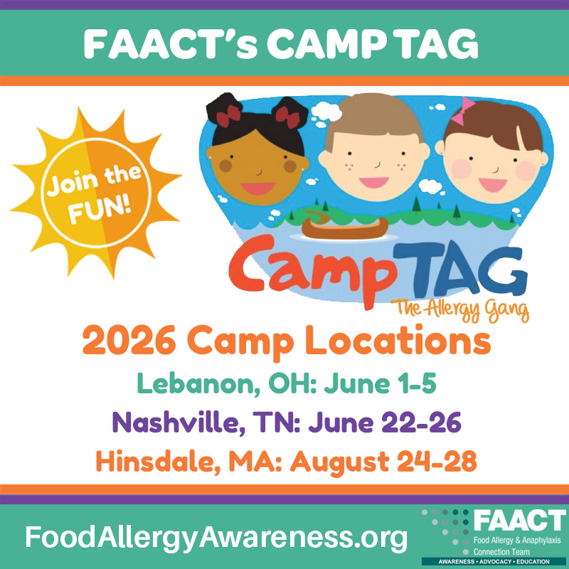 The Food Allergy & Anaphylaxis Connection Team, FAACT Facebook ad: FAACT’s Camp TAG has a NEW Location …