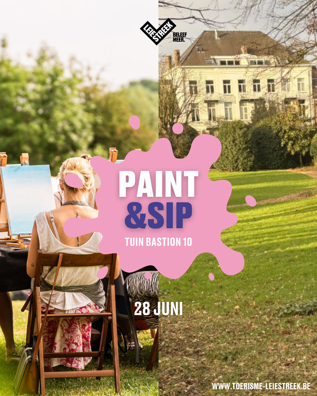 Toerisme Leiestreek Facebook ad: Paint&Sip in de tuin van Bastion 10