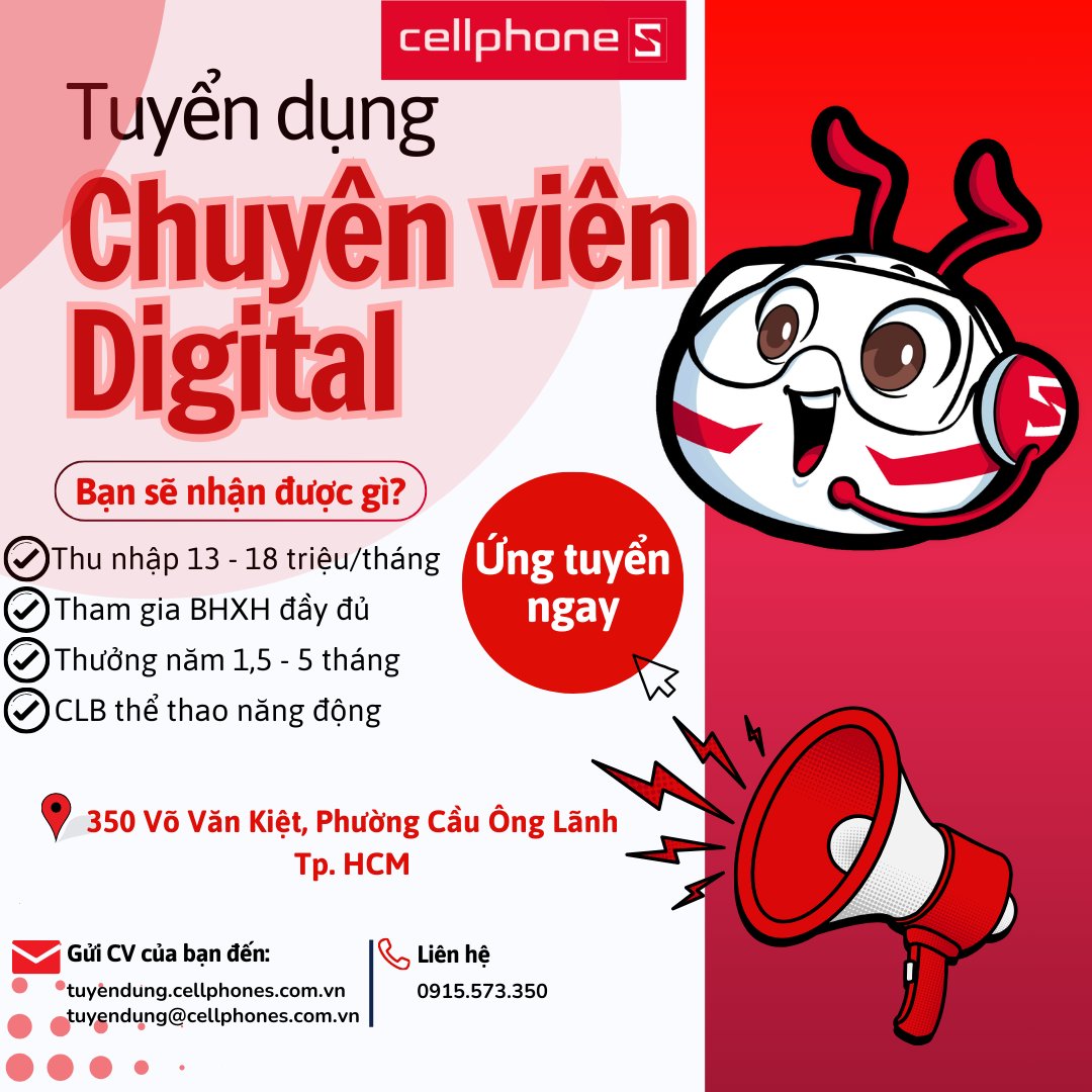 Tuyển dụng CellphoneS & Điện Thoại Vui Facebook ad