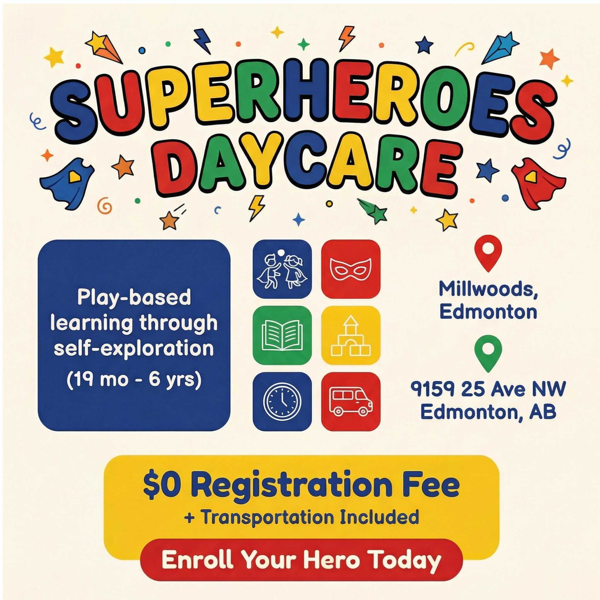 Superheroes Daycare Facebook ad: Limited-Time Enrollment Bonus, Save $100 (Now $0)