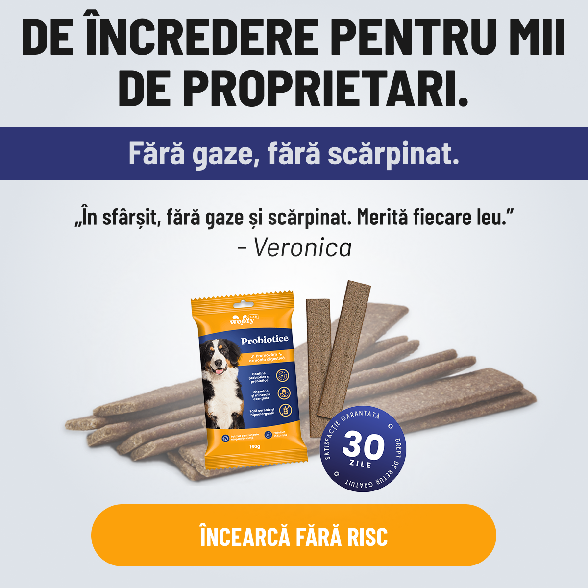Woofy Lab Facebook ad: Adio gaze urât mirositoare