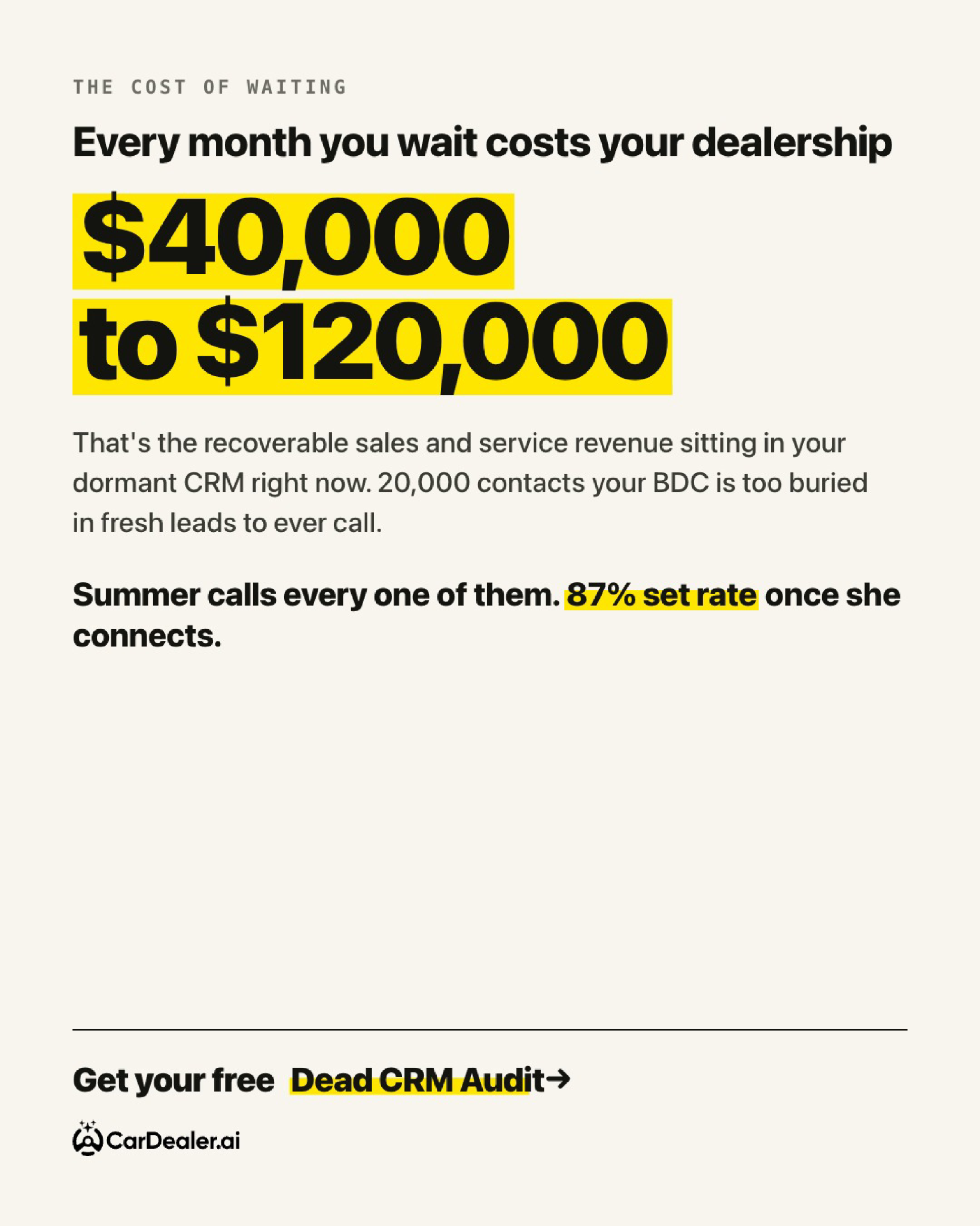 CarDealer.ai Facebook ad: 30+ appointments. Guaranteed.