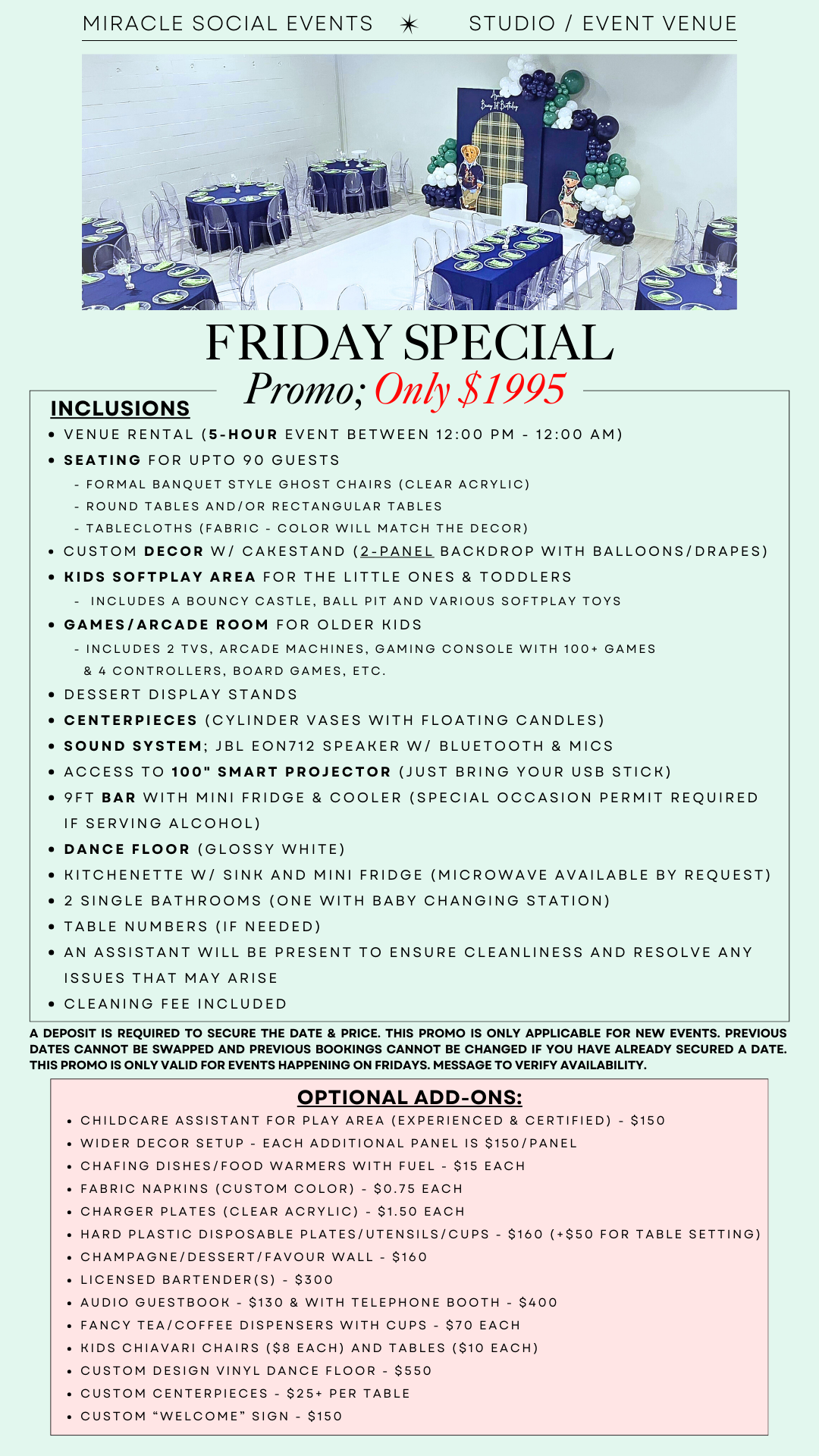 miraclesocialevents Facebook ad: FRIDAY SPECIAL PROMO