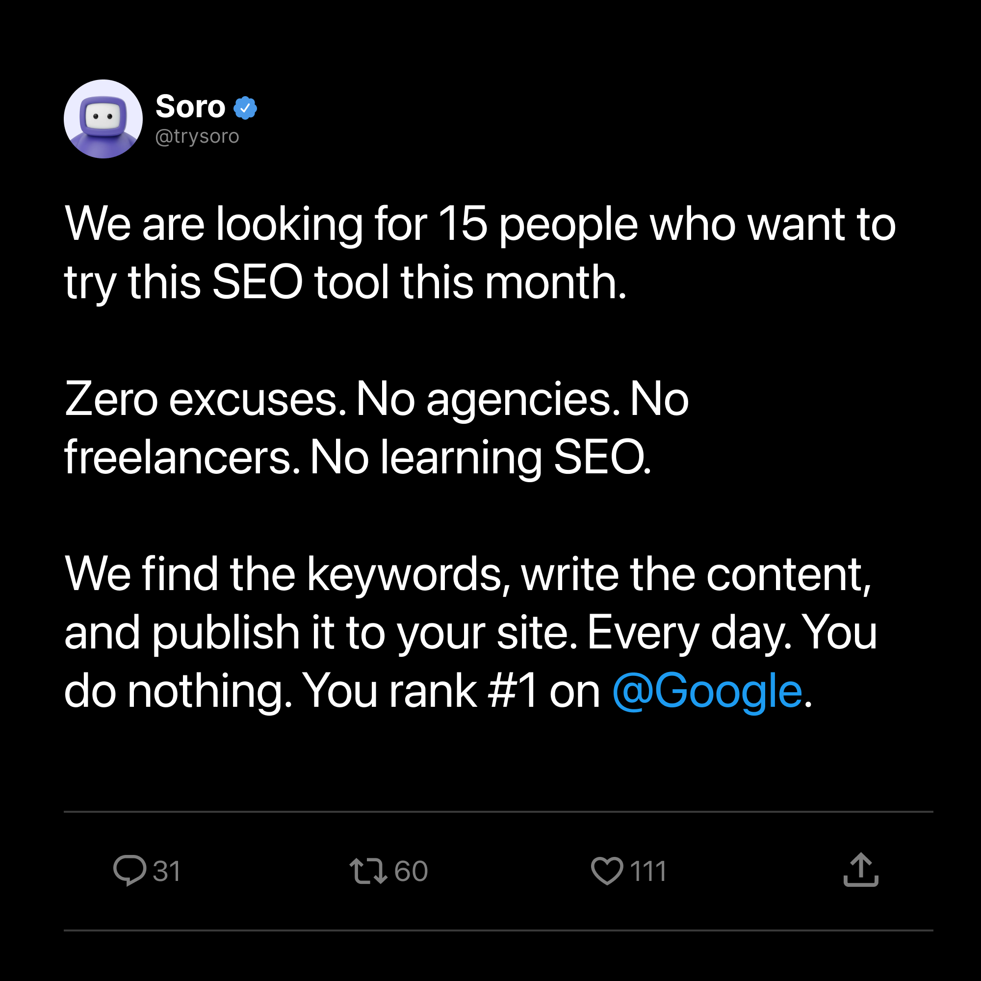 Soro SEO Facebook ad