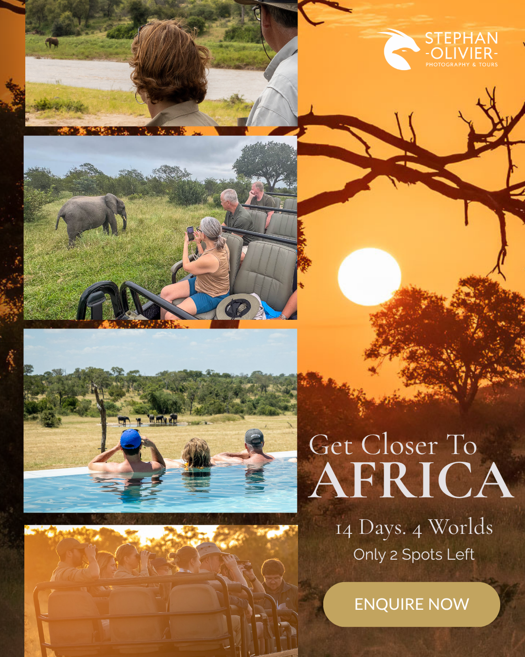 Stephan Olivier Photography & Tours Facebook ad: 14 Days. 4 Worlds. Only 2 Spots Left.