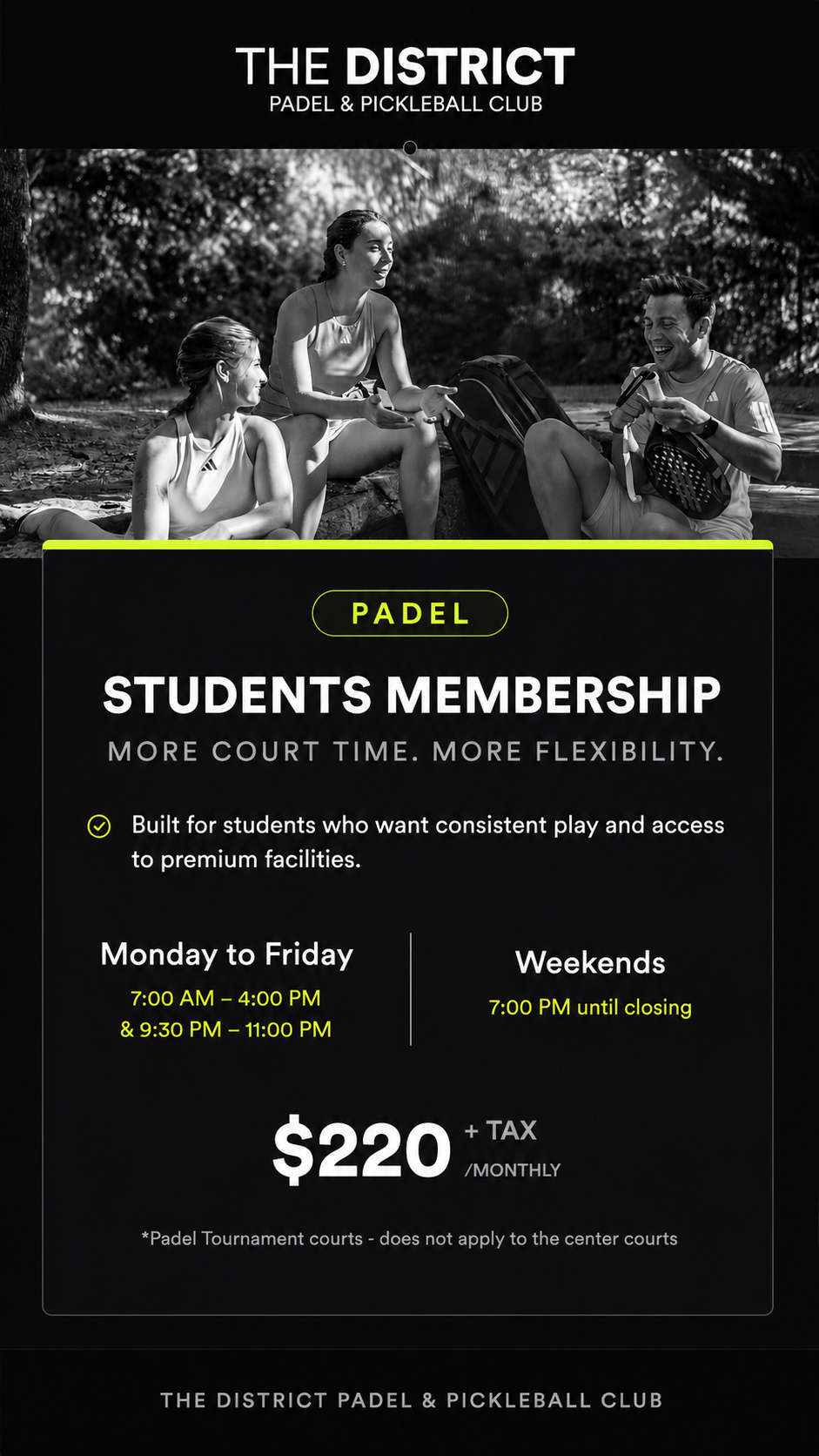 The District Padel & Pickleball Facebook ad from Aug 19, 2026
