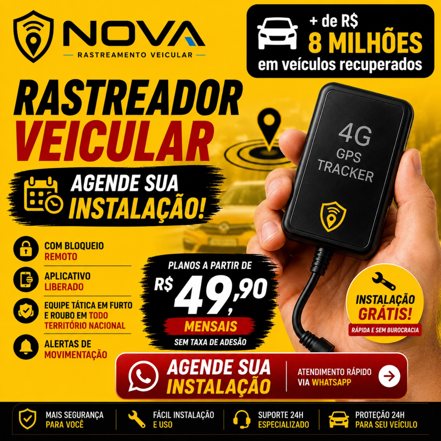 Nova Rastreamento veicular Facebook ad: Proteção 24h para seu veículo