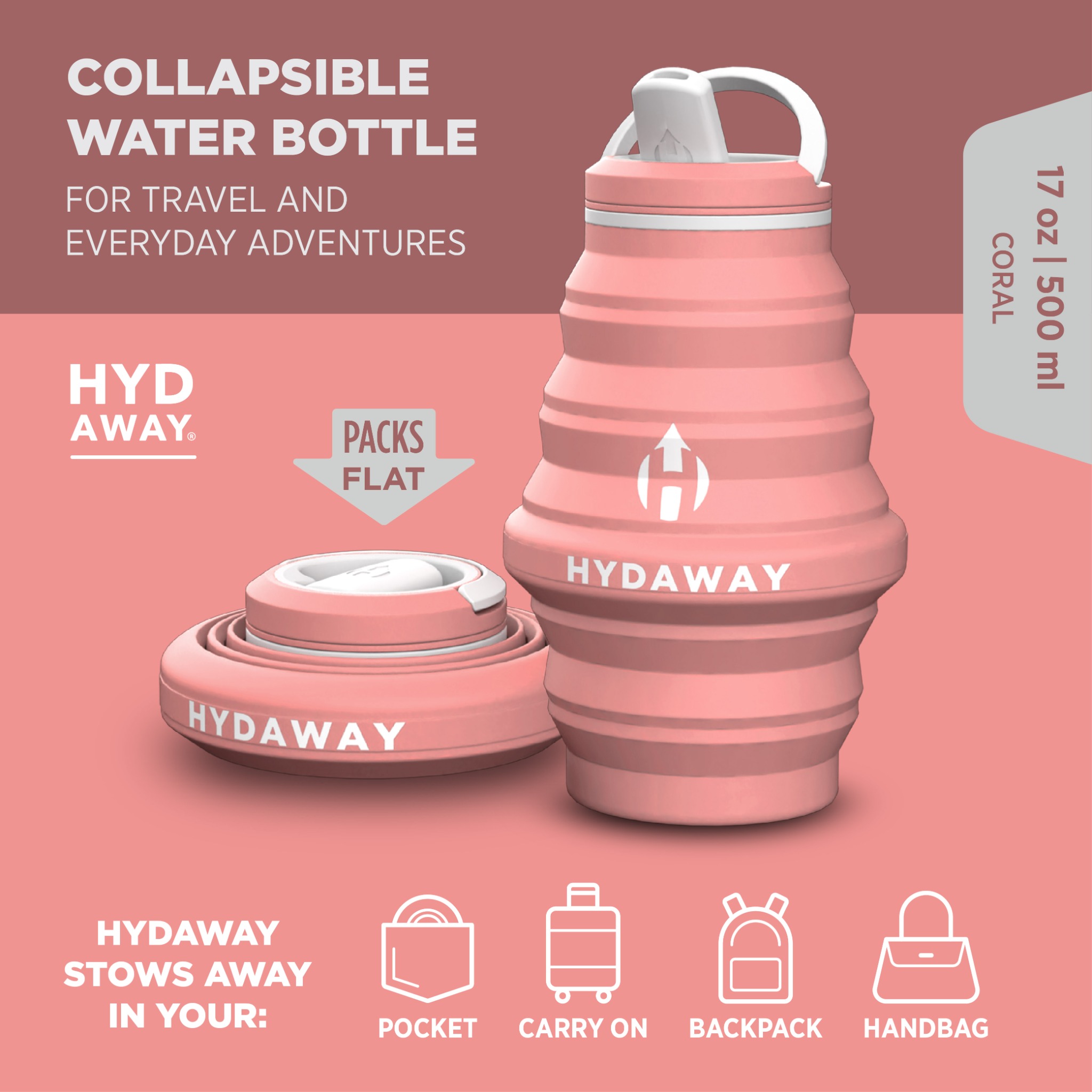 HYDAWAY Facebook ad: Pack Small, Adventure Big - Hydrate Anywhere!