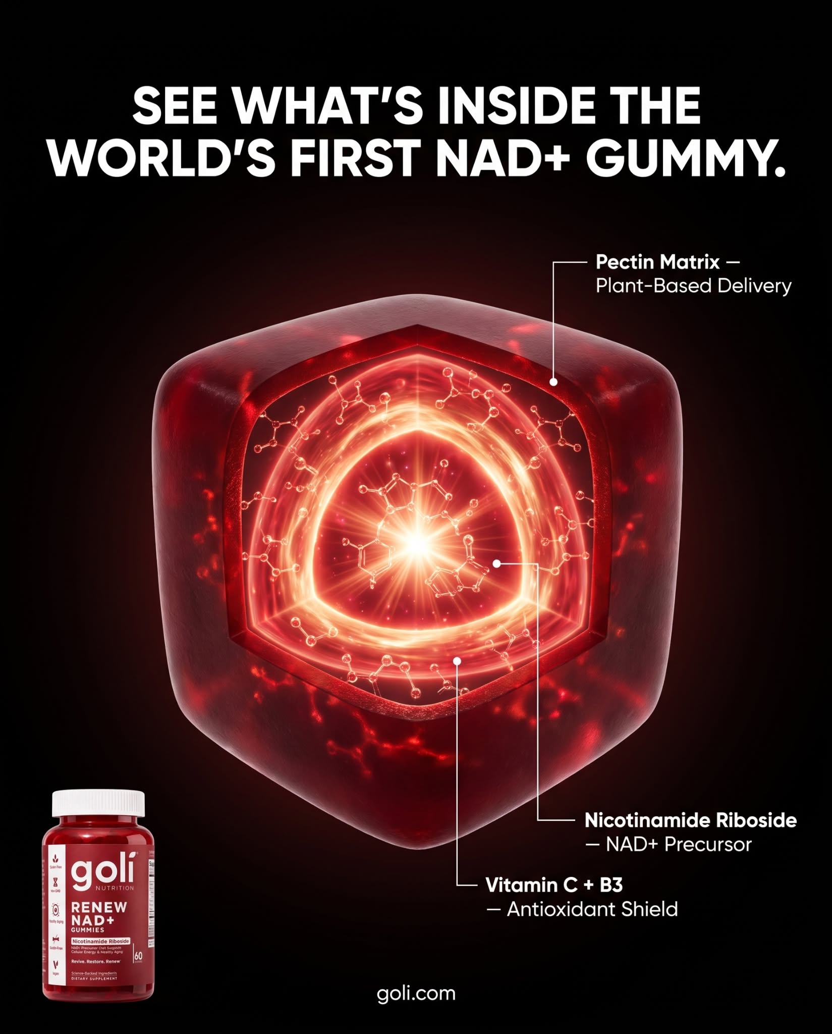 Goli Facebook ad: Zero Sugar, Maximum Yum: 3 FOR 34