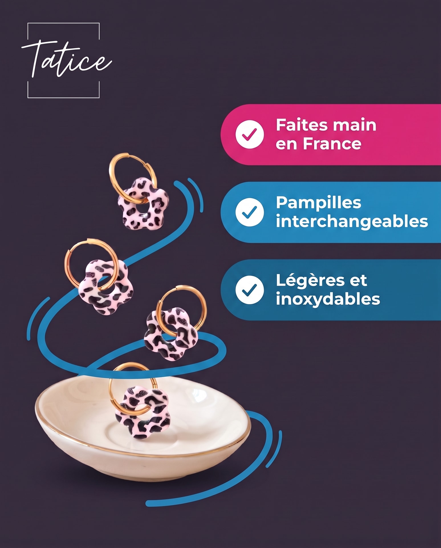 Atelier Tatice Facebook ad: Boucles d'oreilles 100% faites main