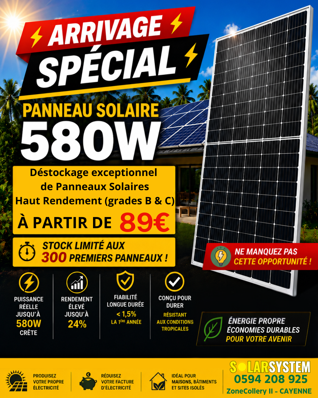 Solar System Guyane Facebook ad: Profitez d'une offre exceptionnelle sur nos panneaux…