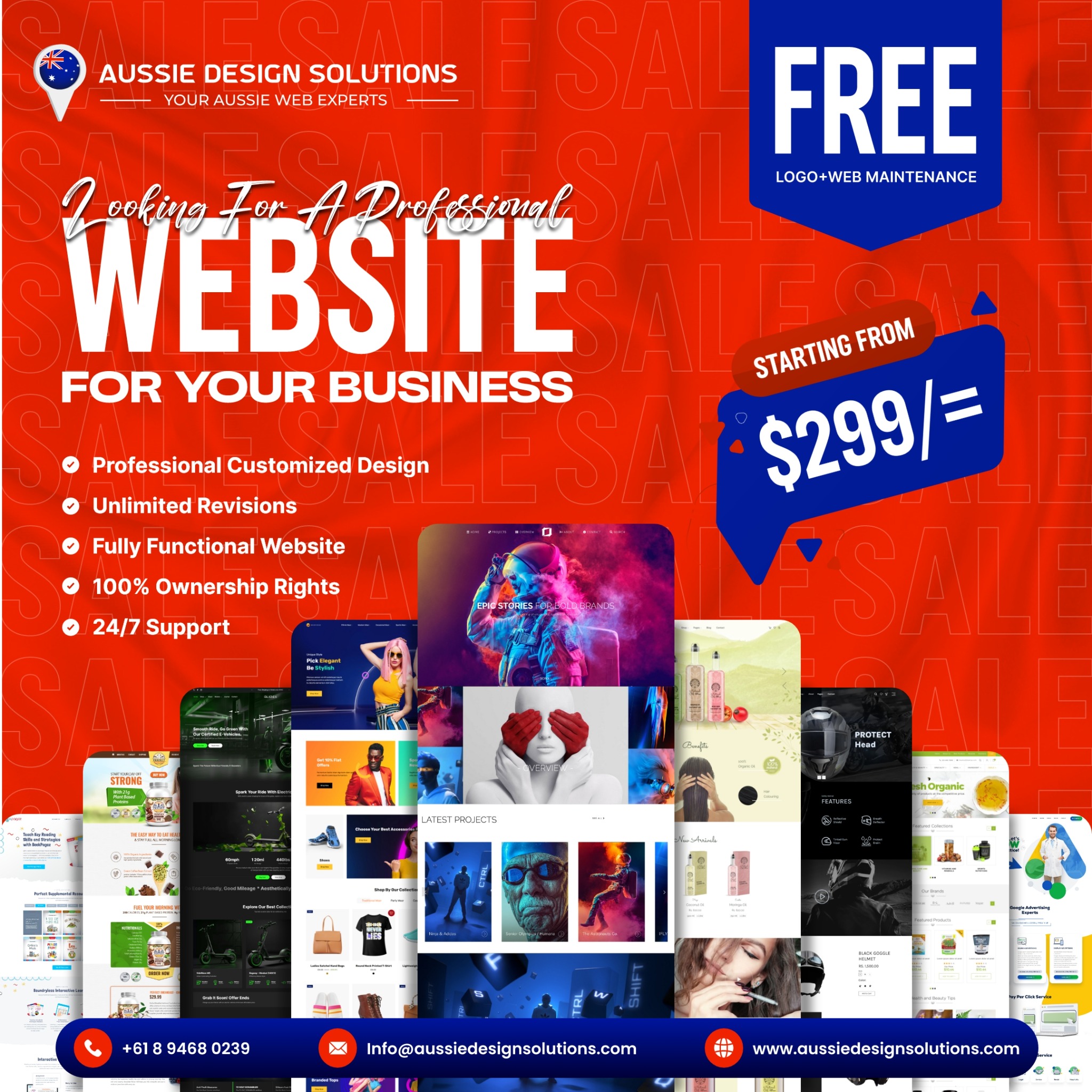 Aussie Design Solution PTY LTD Facebook ad: Get Your Website for Just $299
