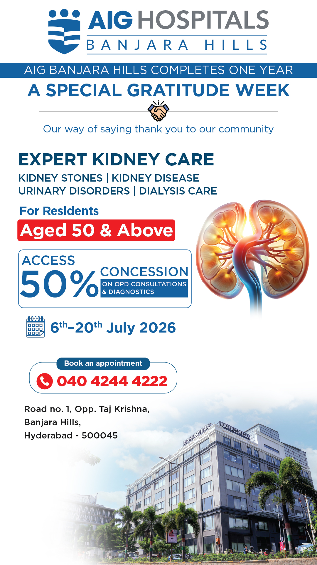 AIG Hospitals Banjara Hills Facebook ad from Jul 8, 2026