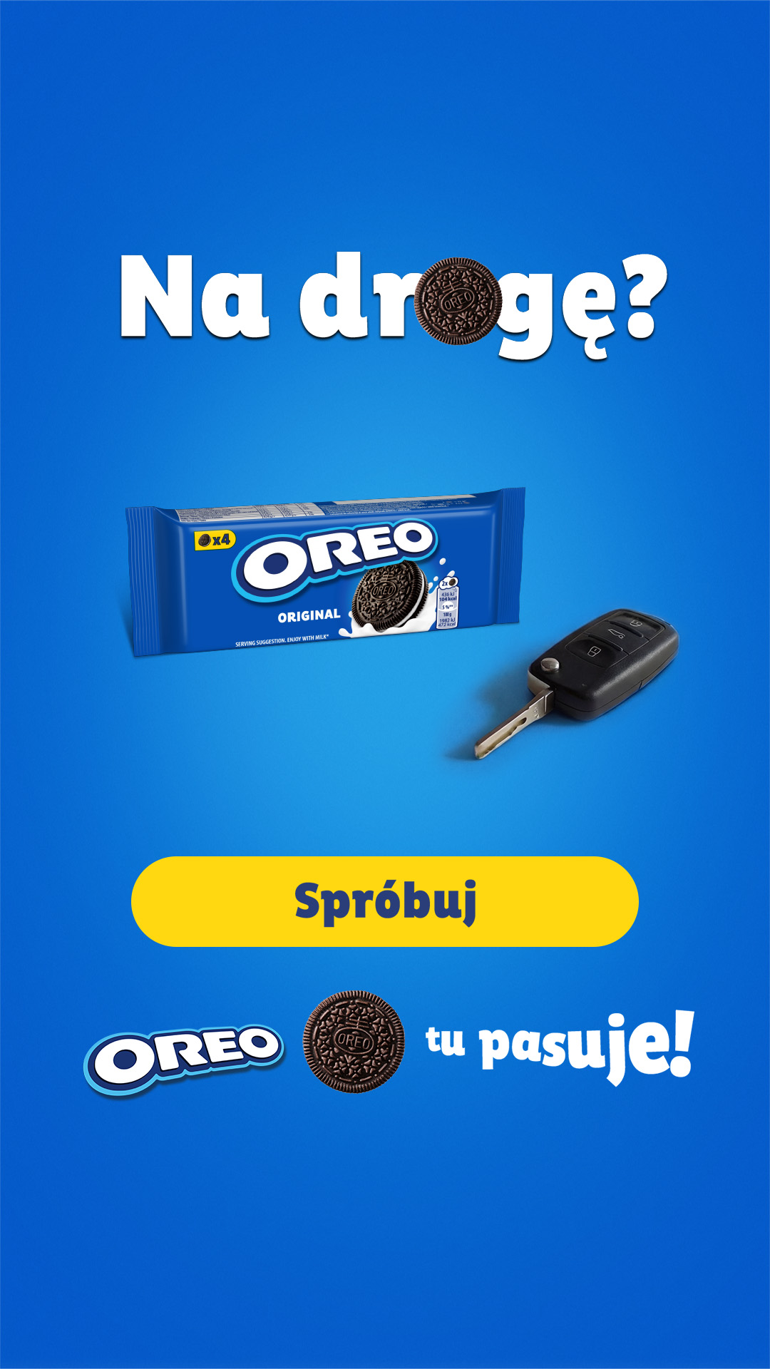 Oreo Polska Facebook ad: Na drogę, Oreo tu pasuje!