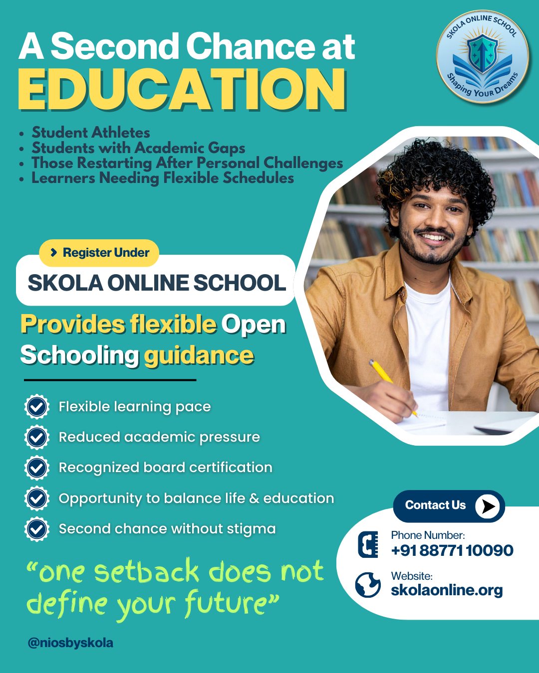 NIOS Admission & Online Classes by SKOLA Facebook ad: Education is not a race.