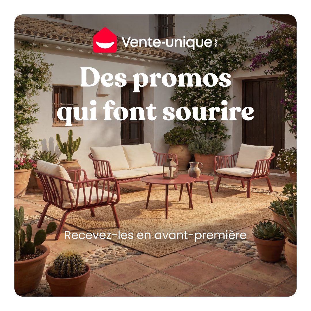 Vente-unique.com Facebook ad: Promos meubles à ne pas manquer