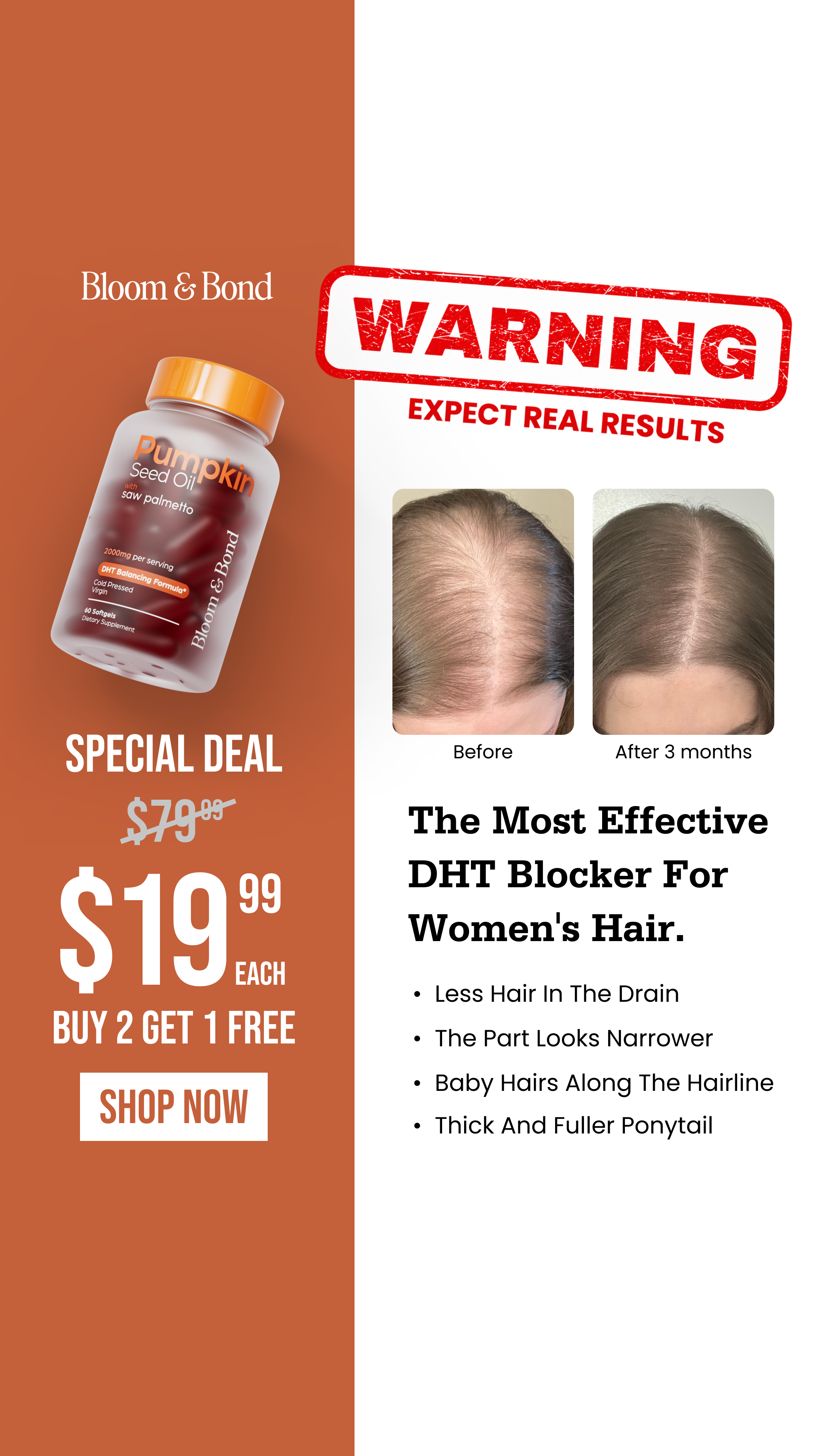 Bloom & Bond Facebook ad: Thicker, Fuller Hair, Naturally