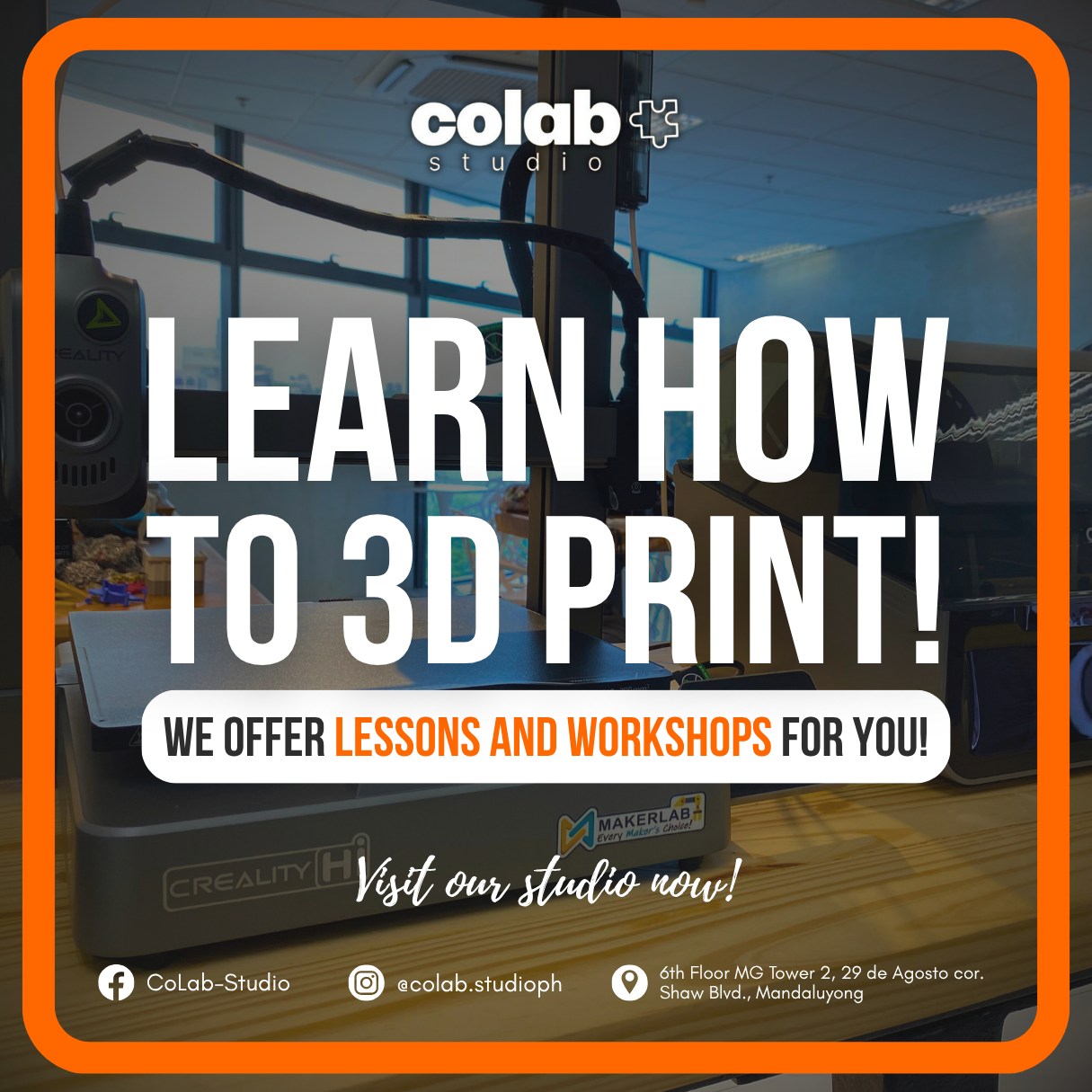 CoLab-Studio Facebook ad: 𝗟𝗘𝗔𝗥𝗡 𝗛𝗢𝗪 𝗧𝗢 3𝗗 𝗣𝗥𝗜𝗡𝗧!