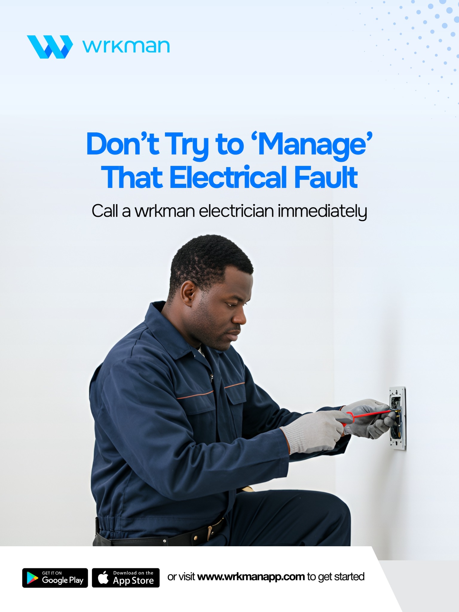 wrkman HQ Facebook ad: Hire a reliable Electrician today