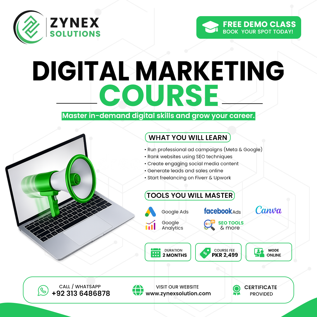 Zynex Solutions Facebook ad: Learn In-Demand Skills for Just PKR 2,499