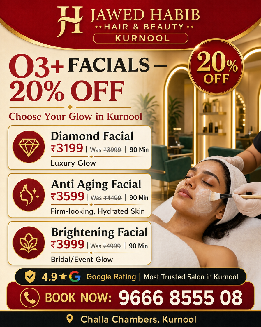 Jawed Habib Hair & Beauty Salon - Kurnool Facebook ad: Kurnool’s #1 Rated Bridal Glow!