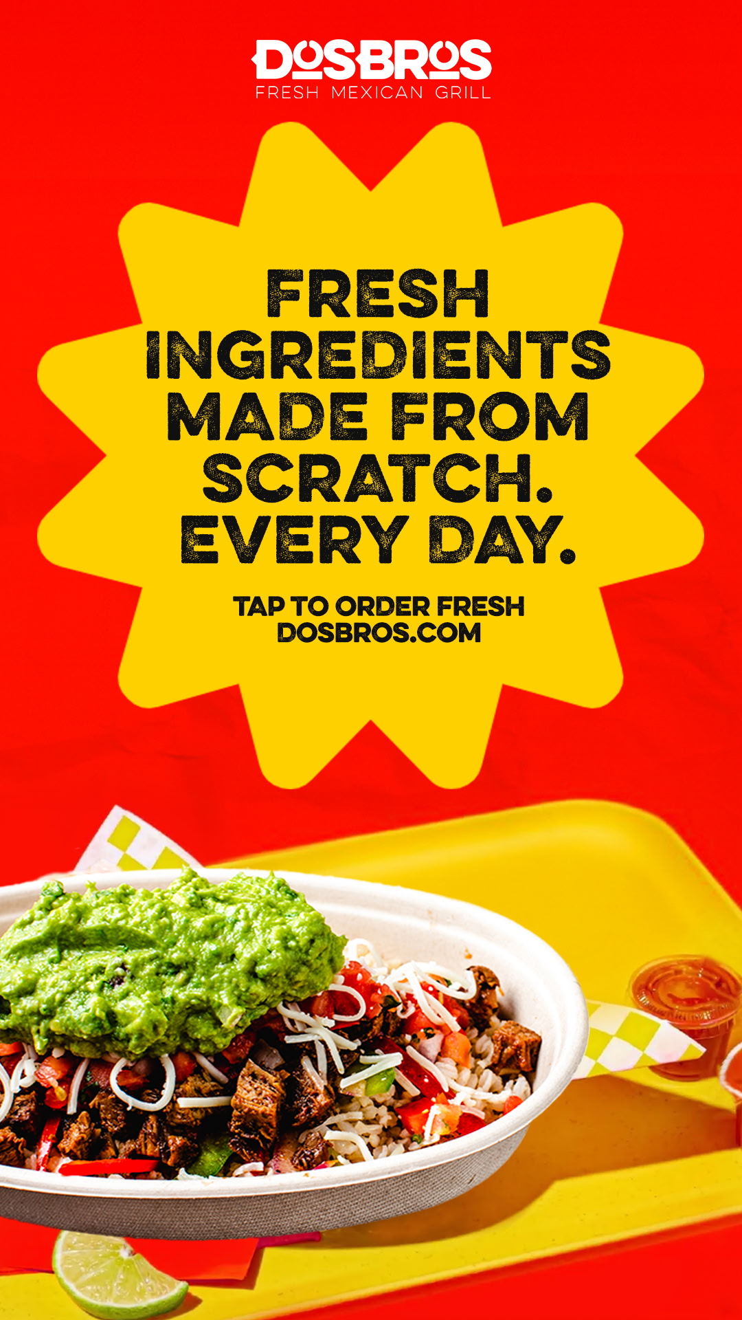 DosBros Fresh Mexican Grill - Dalton Facebook ad: Order Take Out Here>>>
