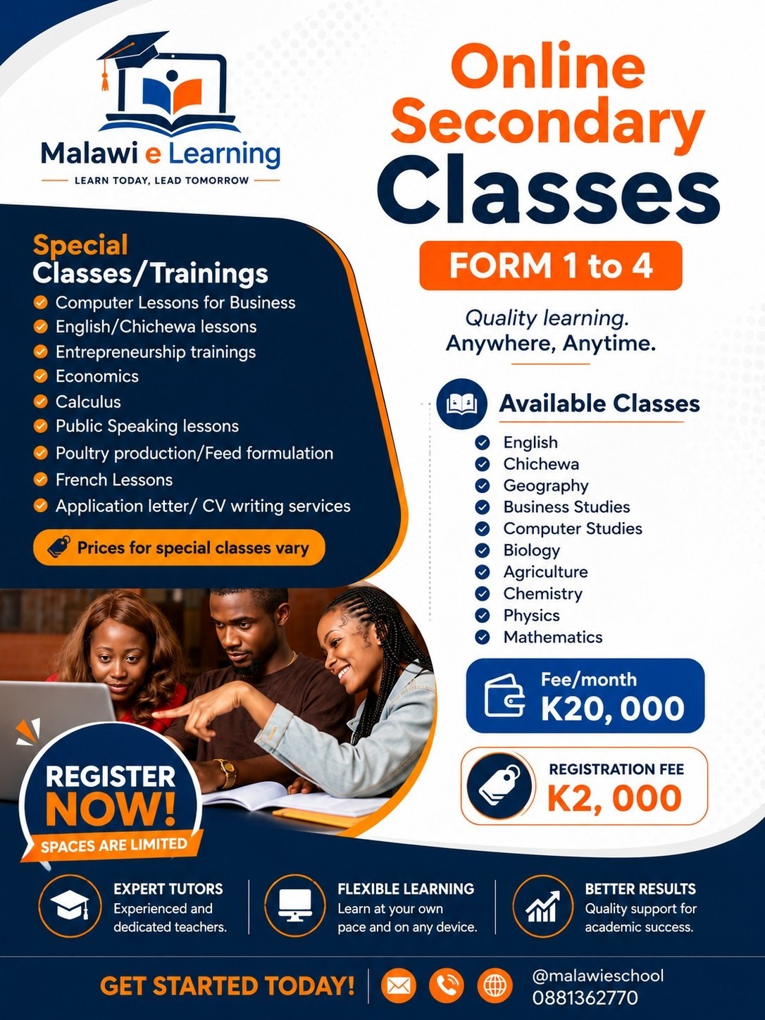 Malawi e School Facebook ad: YOUR SECOND CHANCE STARTS TODAY!