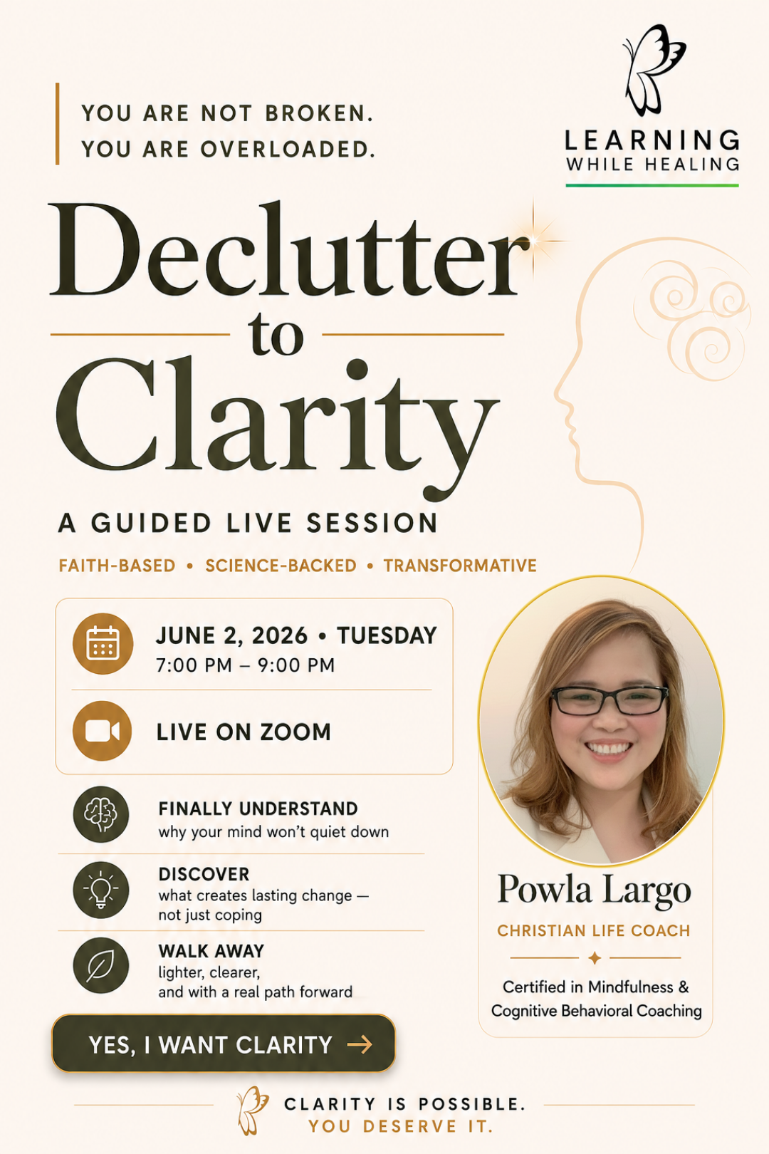 Learning While Healing Facebook ad: Stop Overthinking. Start Decluttering Your Mind.