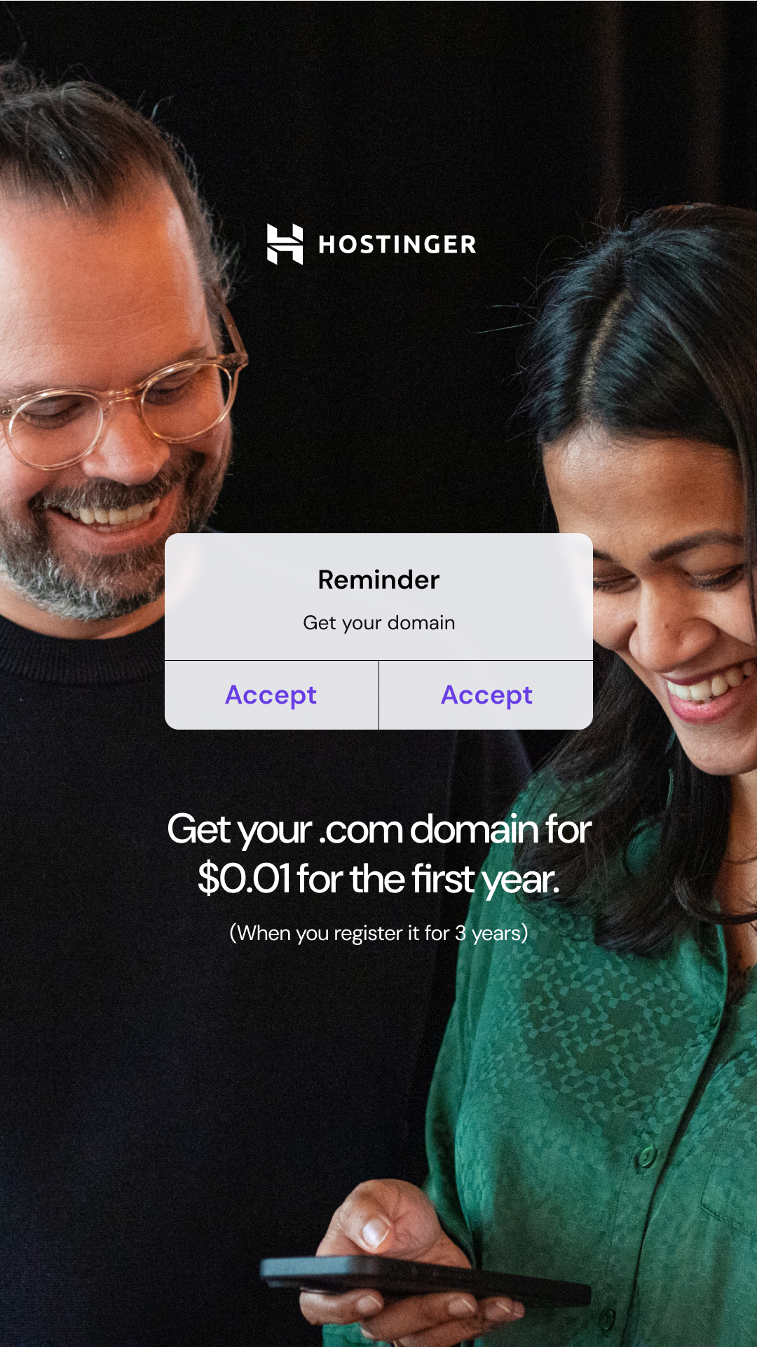 Hostinger Facebook ad: Domains from $0.99