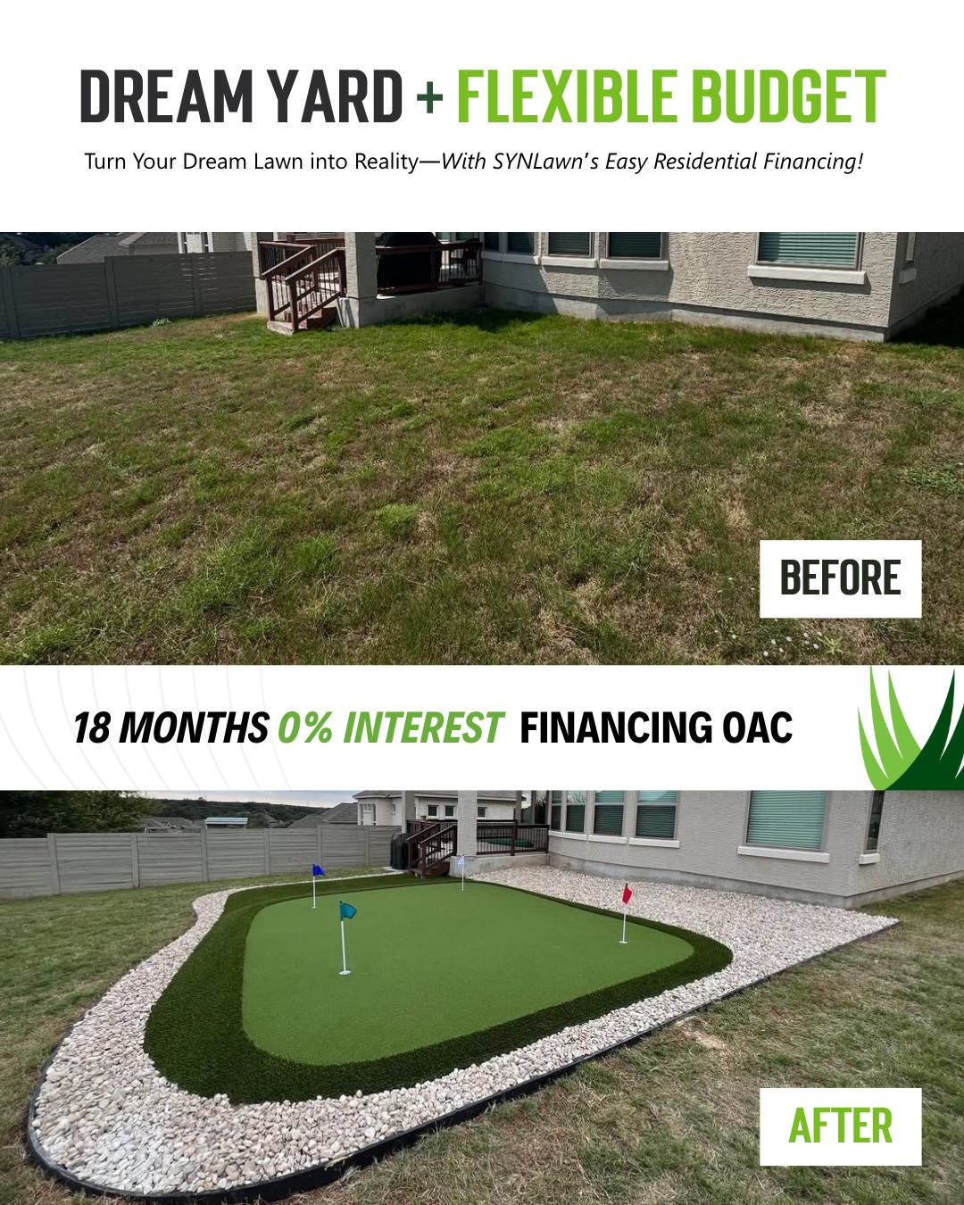 SYNLawn Dallas Ft. Worth Artificial Turf & Installations Facebook ad: Dream Backyard with SYNLawn Greens