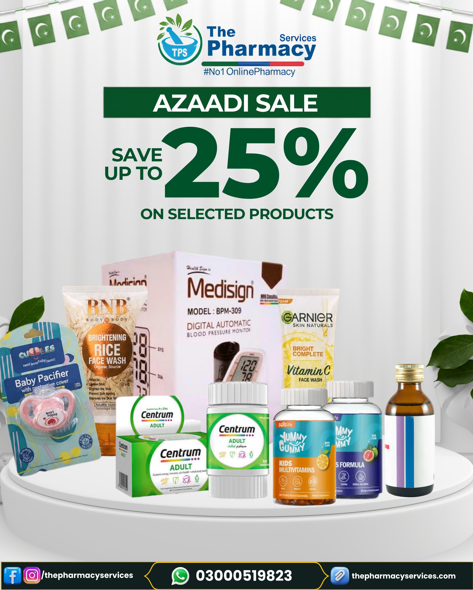 The Pharmacy Services Facebook ad: AZAADI SALE IS LIVE at The Pharmacy Services!