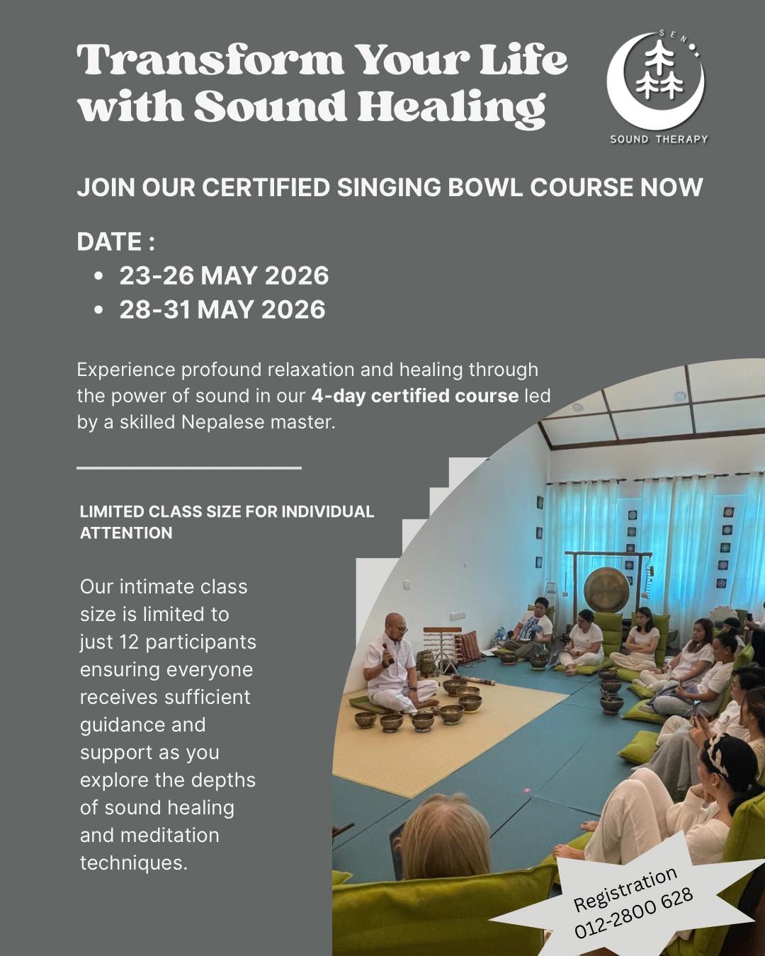 森颂钵音疗 Sen Singing Bowl Sound Therapy Facebook ad: After guiding 8 beautiful batches through our 4-day…
