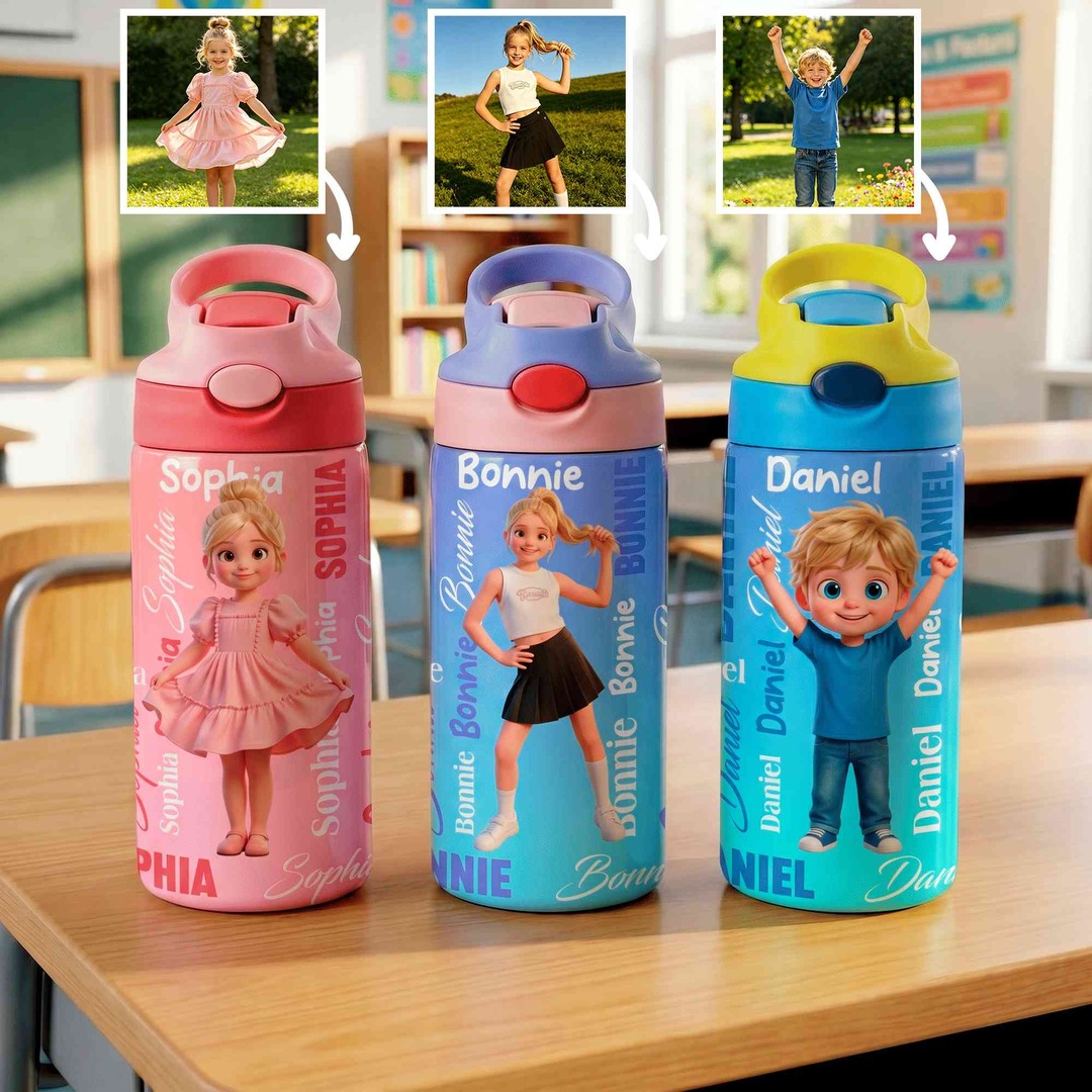 Getnamenecklace Facebook ad: Personalized Cartoon Character Transparent Insulated Water…