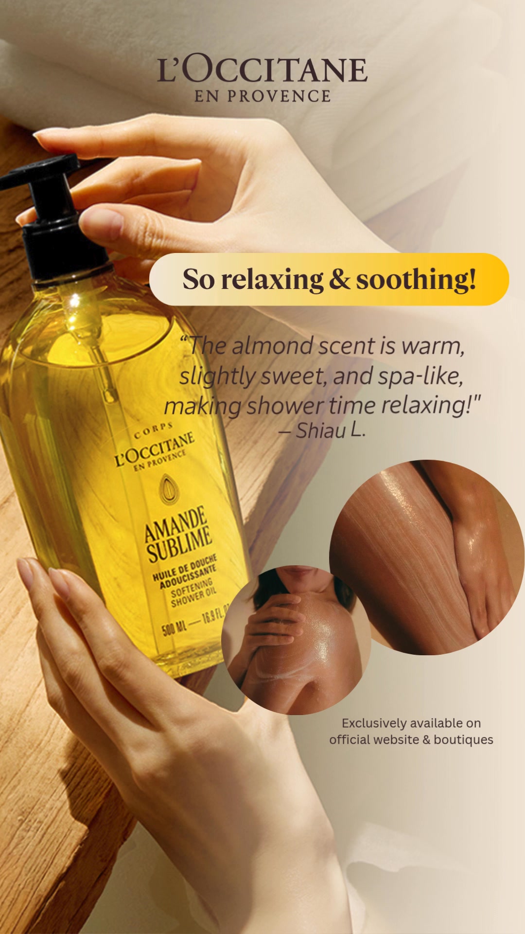 L'OCCITANE en Provence Facebook ad: Almond Shower Oil