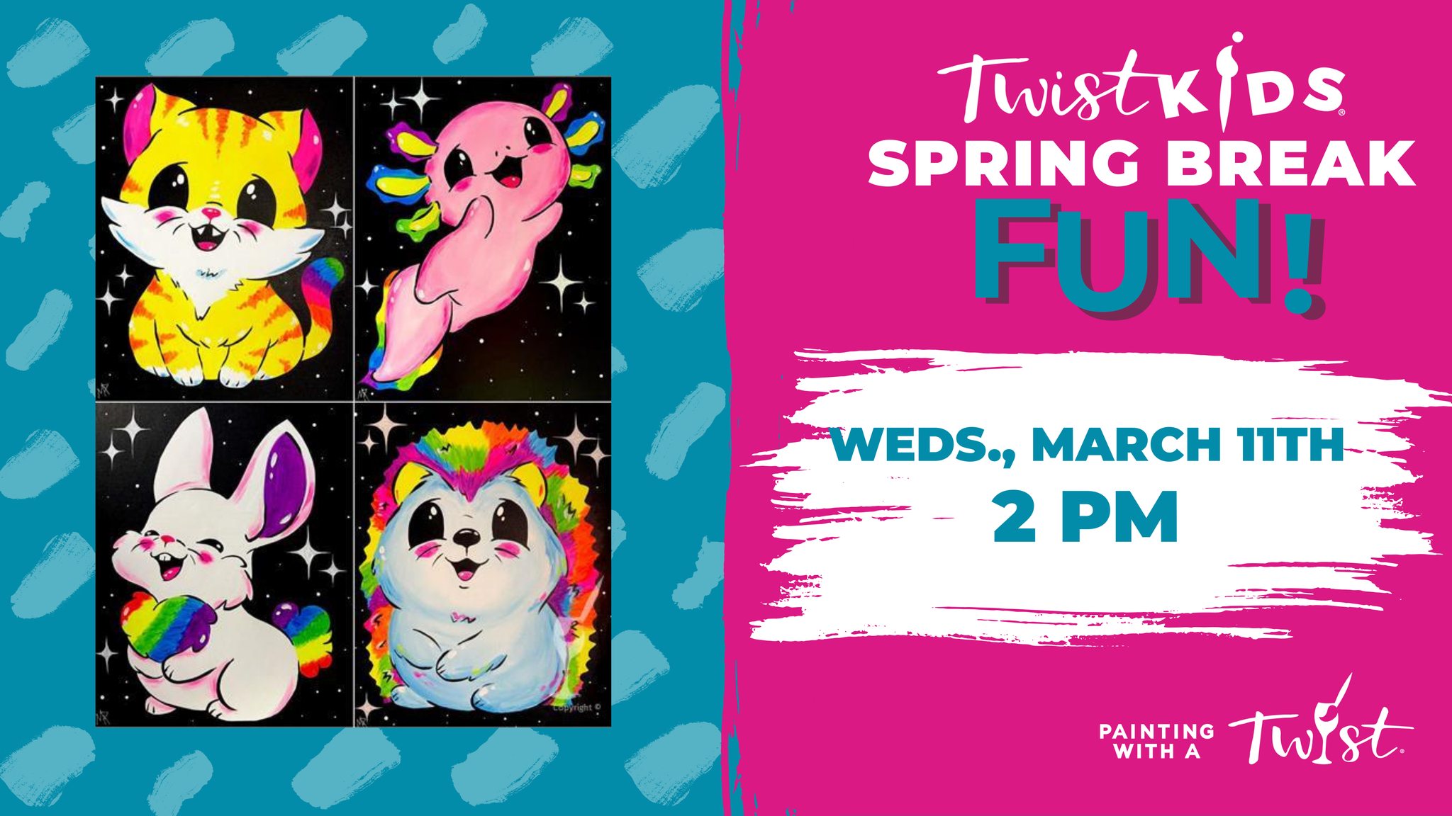 Painting with a Twist Facebook ad: Spring Break Fun! Colorful Friends - Pick 1