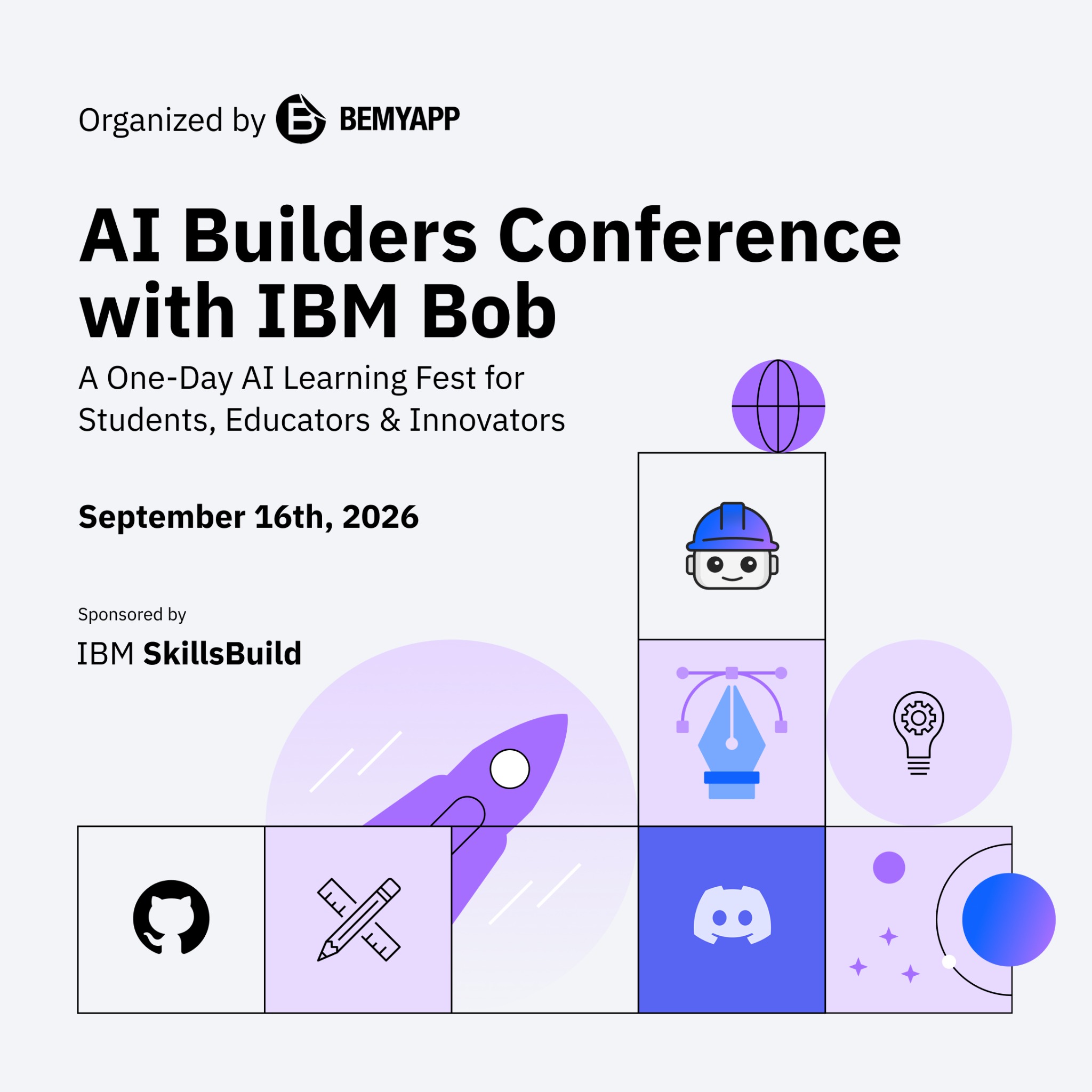 BeMyApp Facebook ad: Earn a certificate at the AI Builders Conference with IBM…
