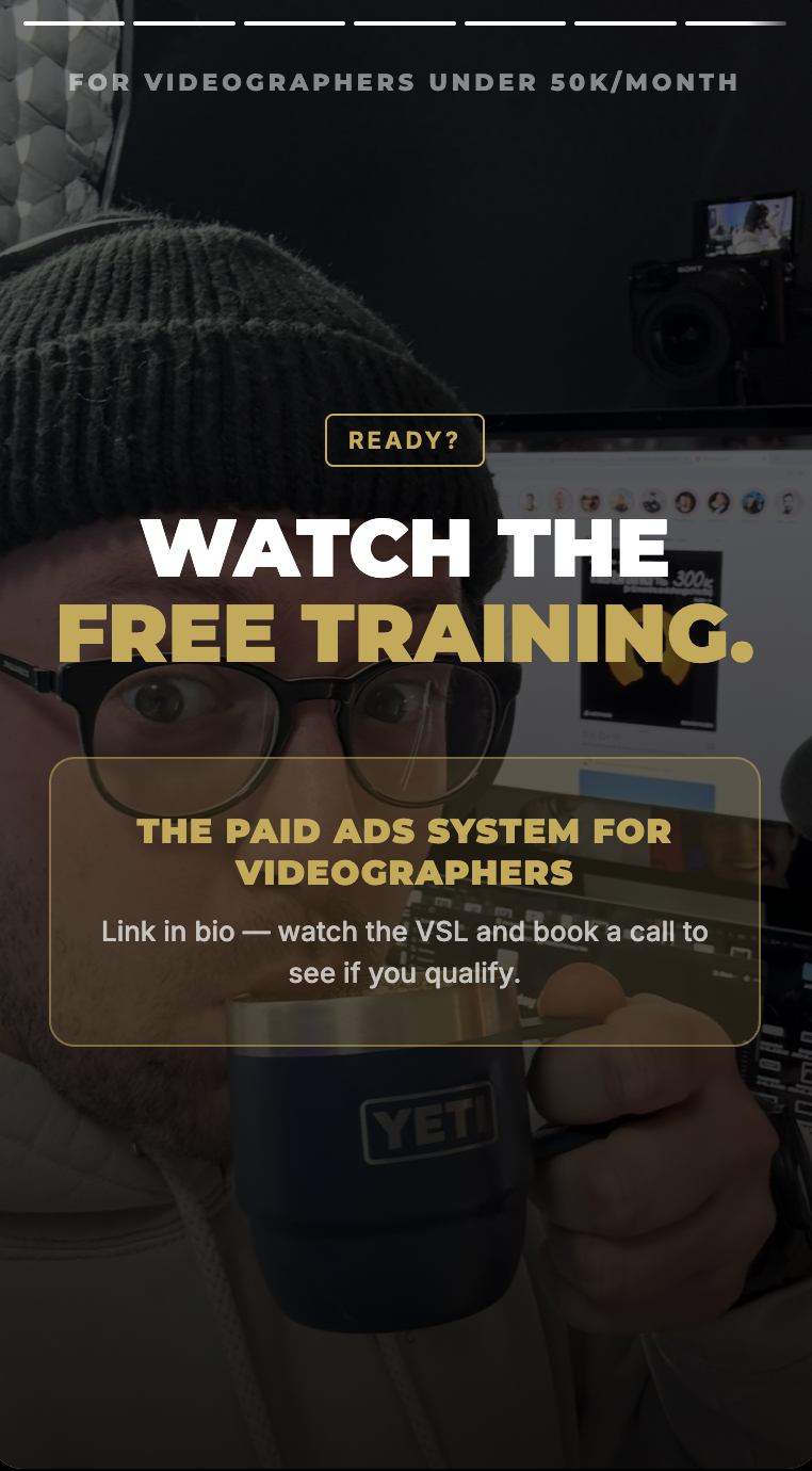 Connor Rickey Facebook ad: The Paid Ads System for Videographers