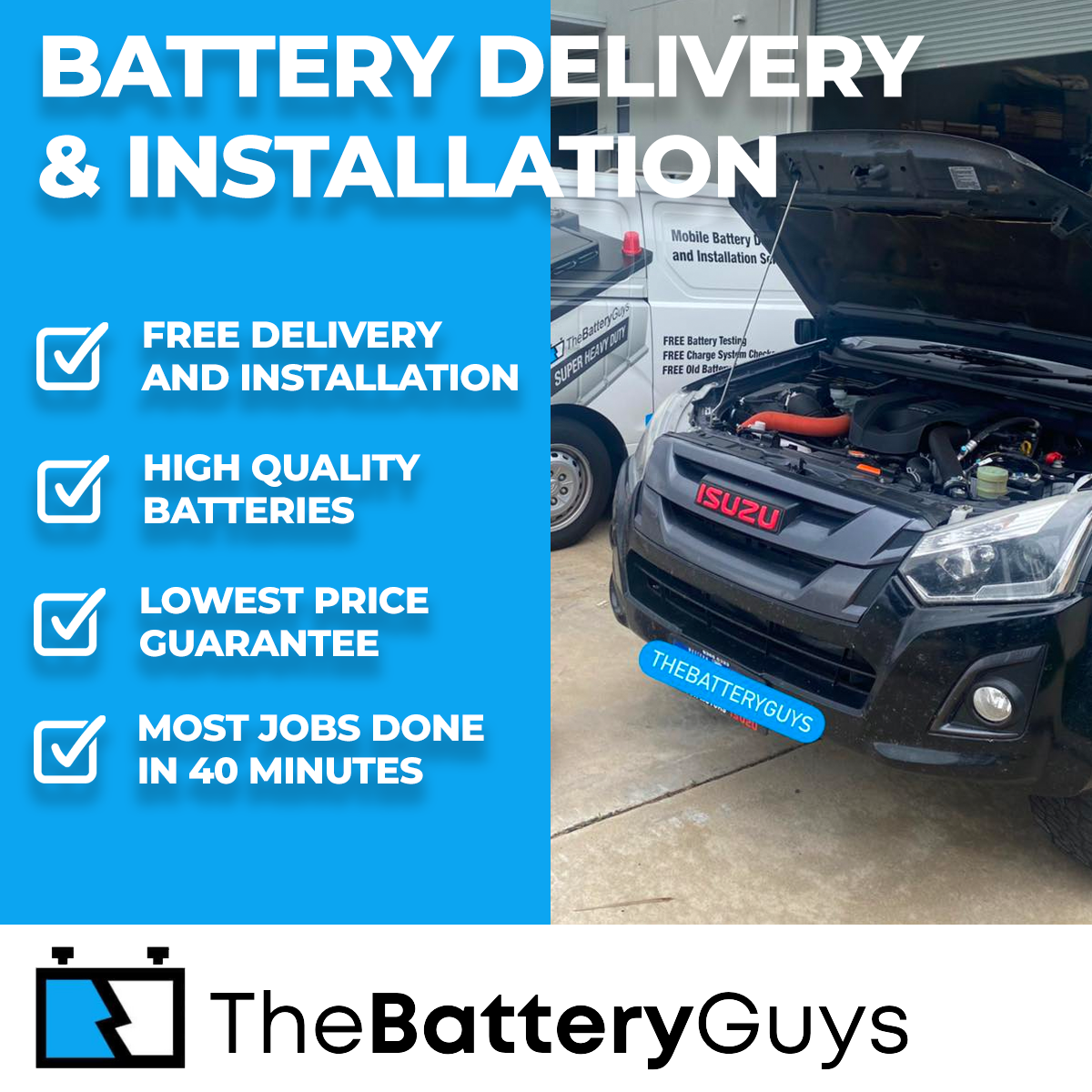 The Battery Guys Facebook ad: Fast, Free Delivery & Installation in Perth