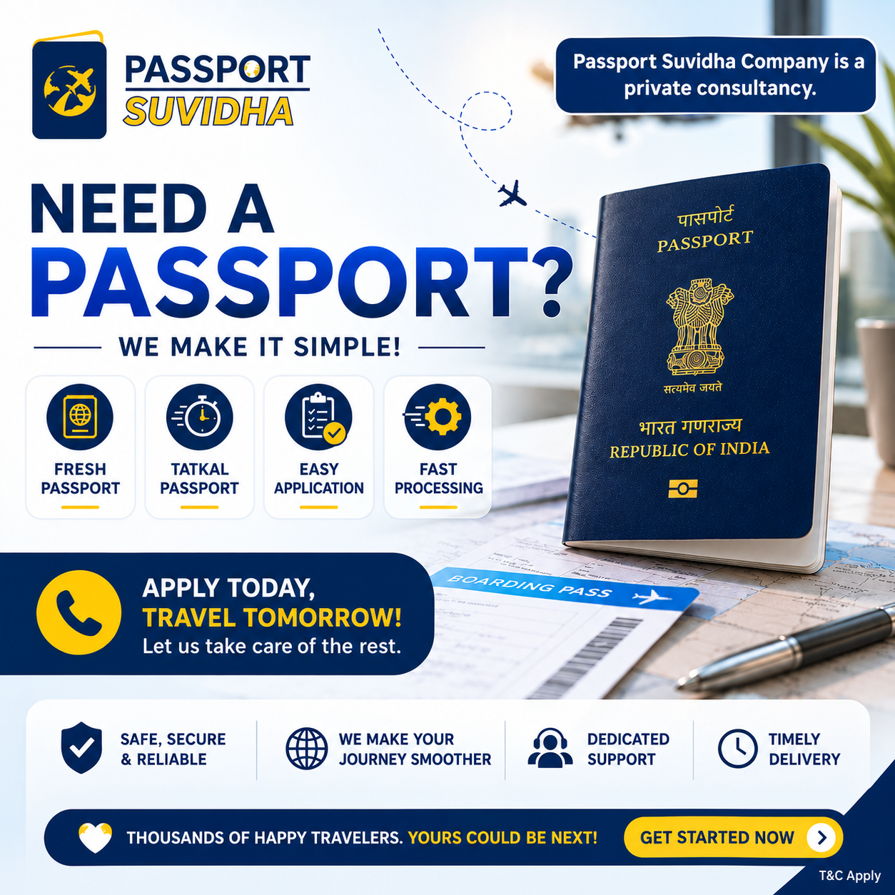 Passport suvidha consultancy Facebook ad: Dreaming of studying, working, traveling, or settling…