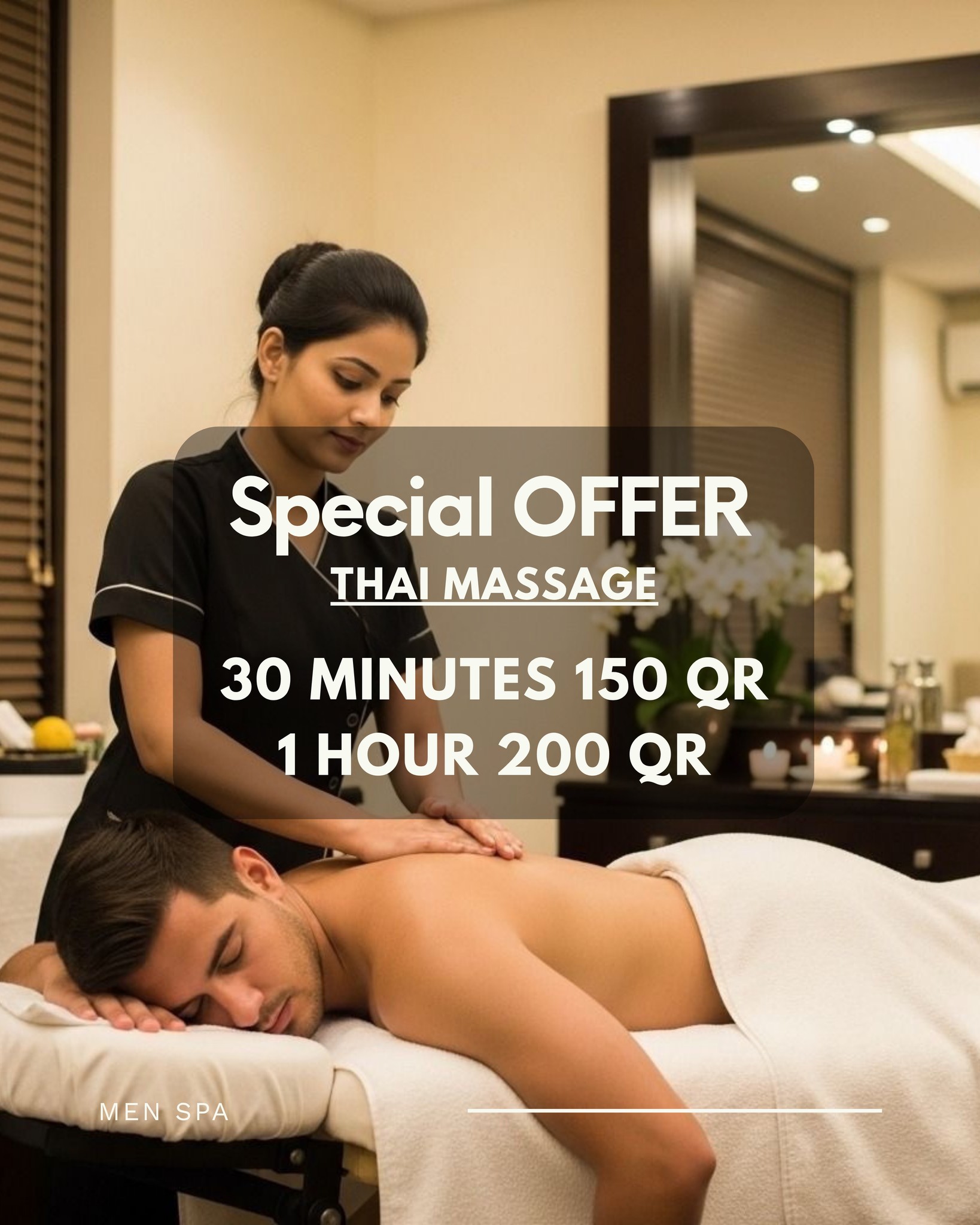 Men Spa & Massage Facebook ad: We are Open Now +974 66347197