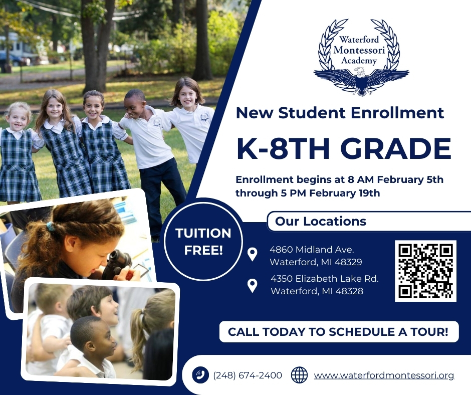 Waterford Montessori Academy Facebook ad: Open enrollment at Waterford Montessori Academy is here!
