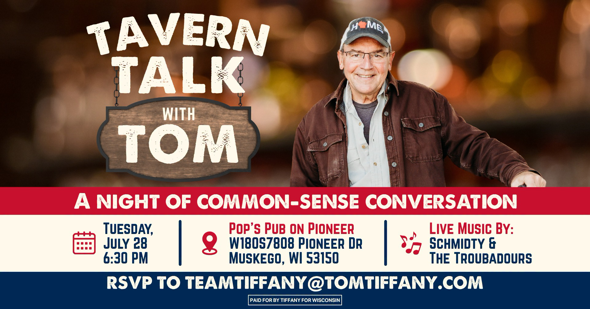 Tom Tiffany Facebook ad: Muskego Tavern Talk with Tom Tiffany